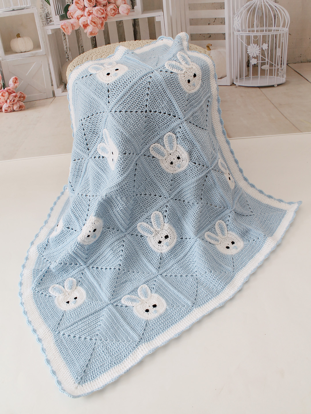 Woonie Handmade Bunny Crib Blanket - Blue