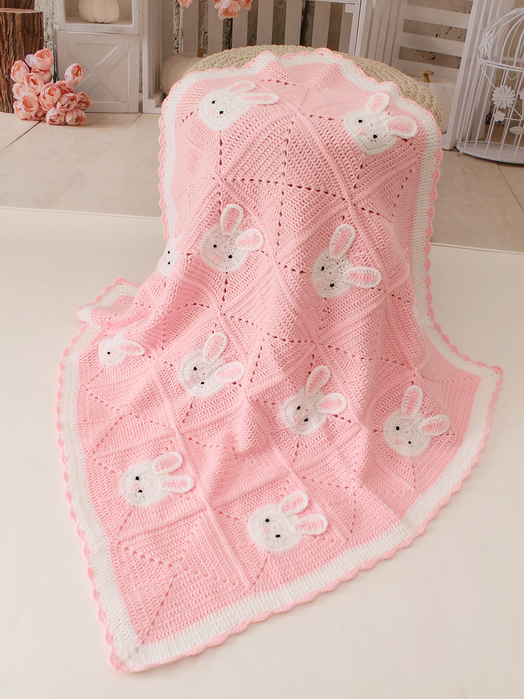 Woonie Handmade Bunny Crib Blanket - Pink