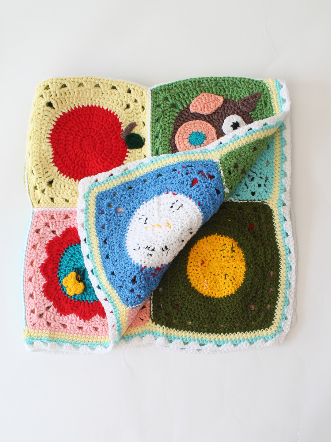 Crochet Handmade Woolen Animal Design Blanket 40*40 inch with Sherpa Lining