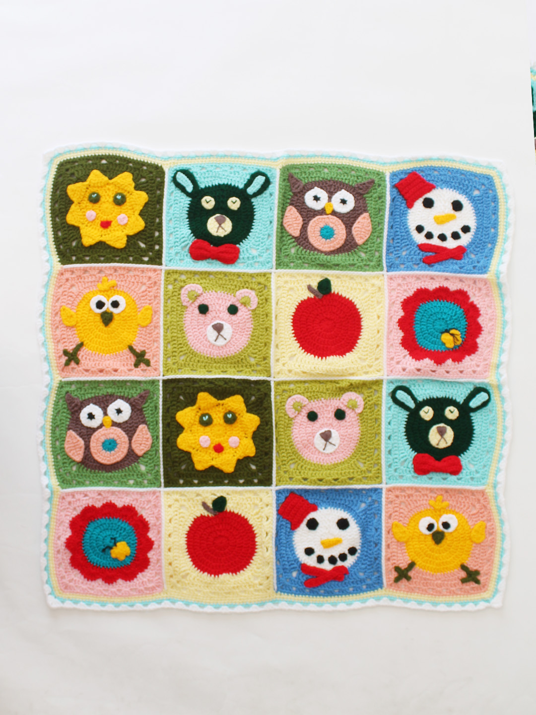 Crochet Handmade Woolen Animal Design Blanket 4040 inch with Sherpa Lining