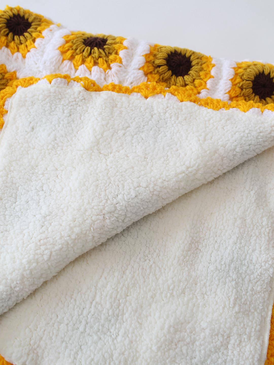 Crochet Handmade Woolen Sunflower Blanket 4040 inch with Sherpa Lining
