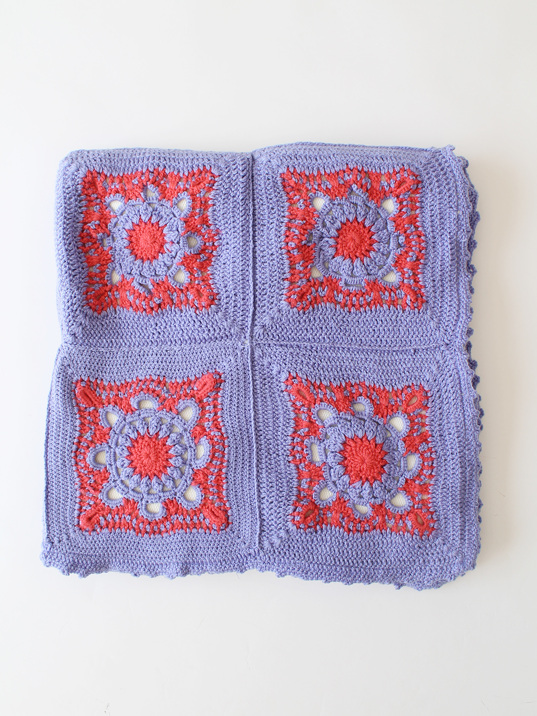 Woonie Handmade Granny Square Blanket with Lining 40*40 inch - Purple