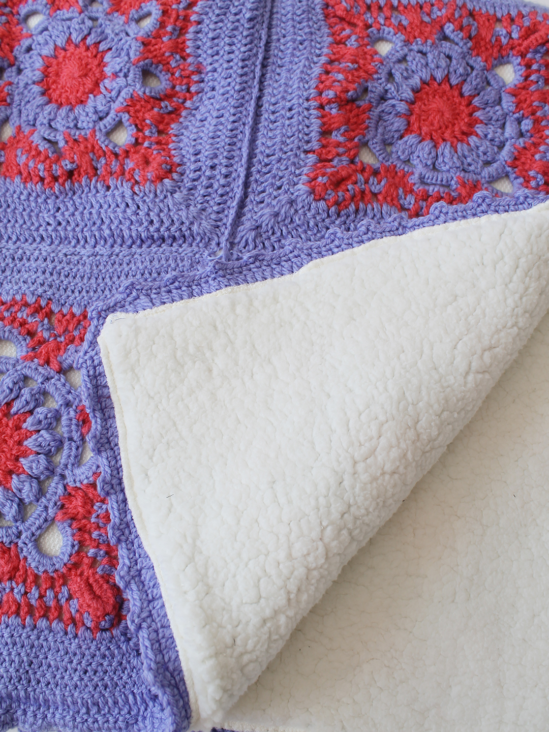 Woonie Handmade Granny Square Blanket with Lining 40*40 inch - Purple