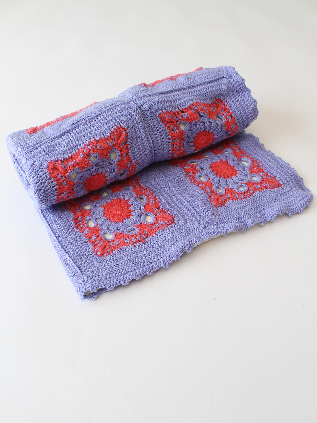 Woonie Handmade Granny Square Blanket with Lining 40*40 inch - Purple