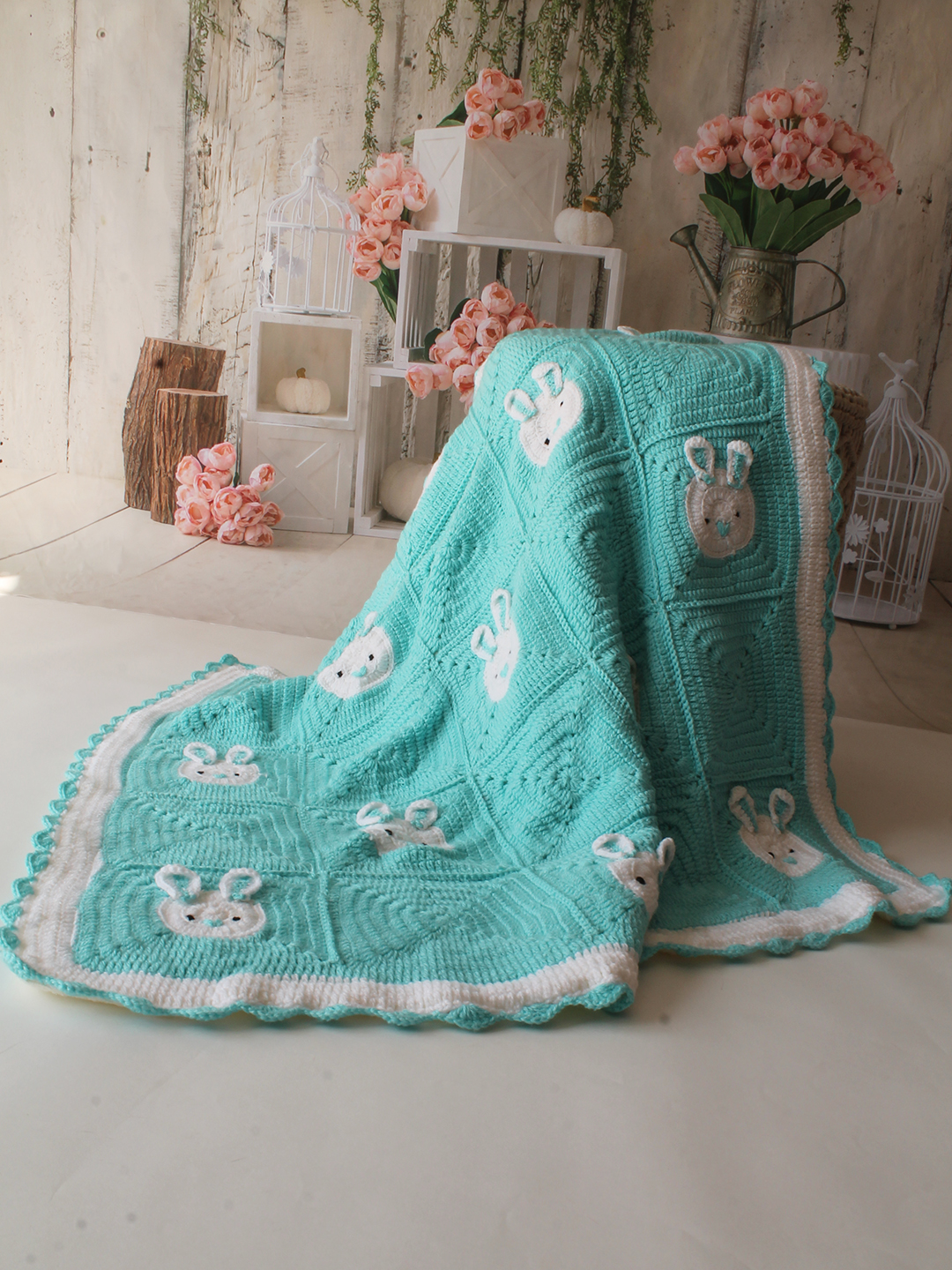 Woonie Handmade Bunny  Blanket  with Lining 40*40 inch - Blue