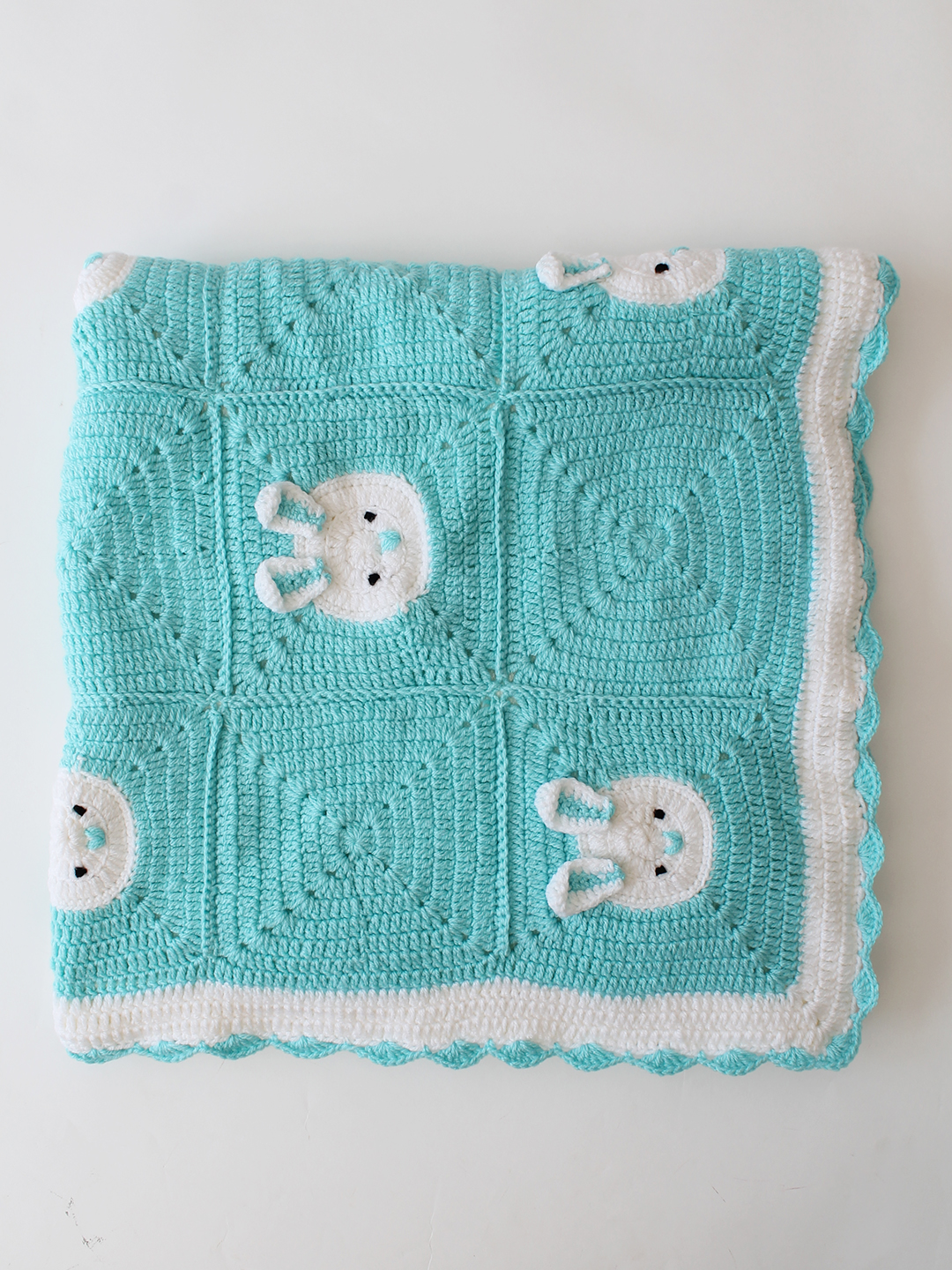 Woonie Handmade Bunny  Blanket  with Lining 40*40 inch - Blue