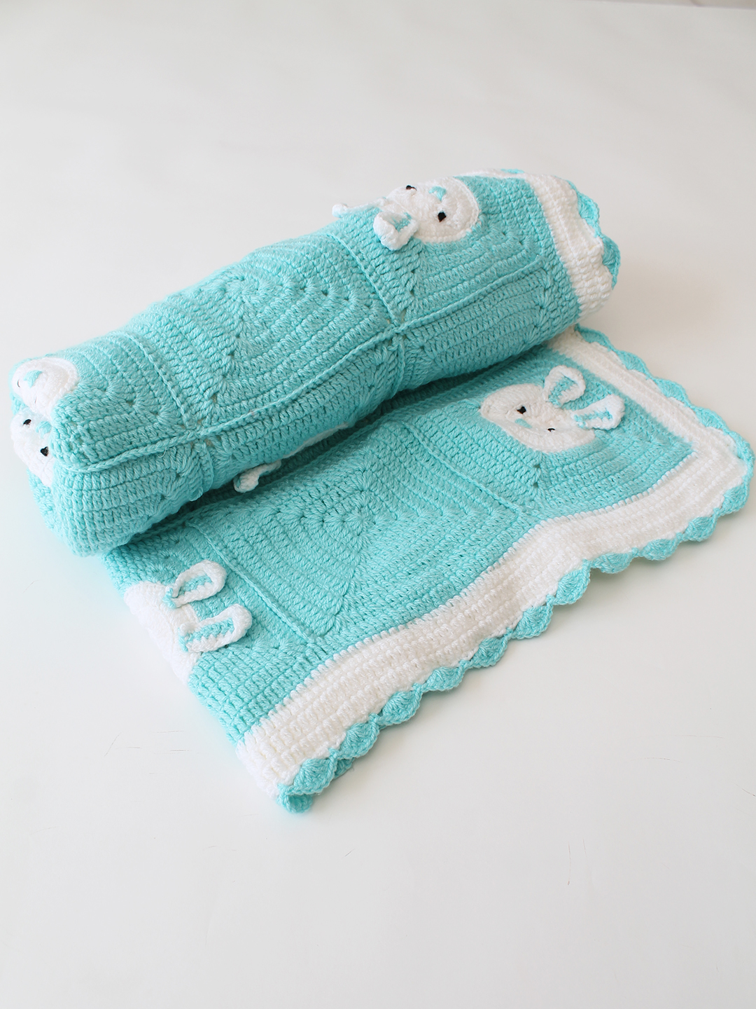 Woonie Handmade Bunny Blanket with Lining 4040 inch - Blue