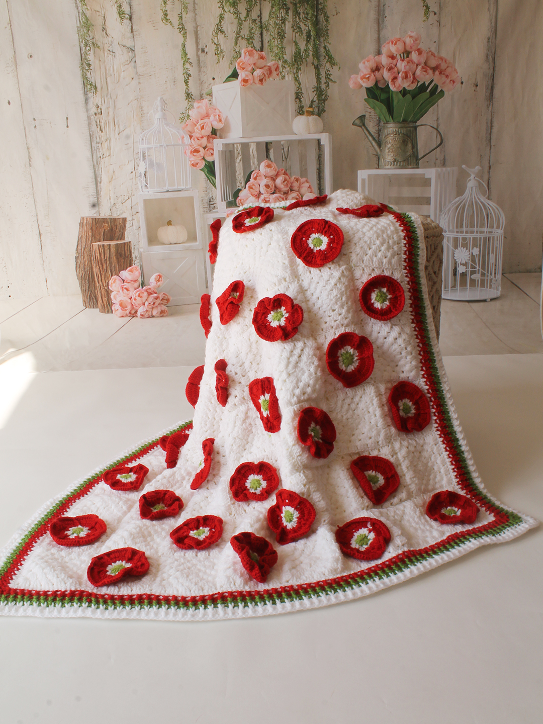 Woonie Handmade Floral Blanket 40*40 inch - Cream
