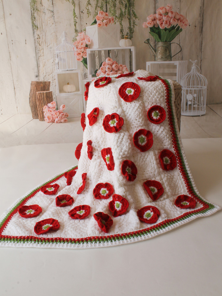 Image of Woonie Handmade Floral Blanket 40*40 inch - Cream