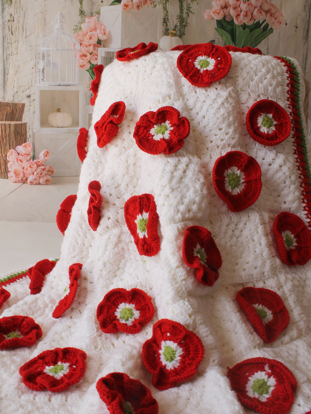 Woonie Handmade Floral Blanket 40*40 inch - Cream