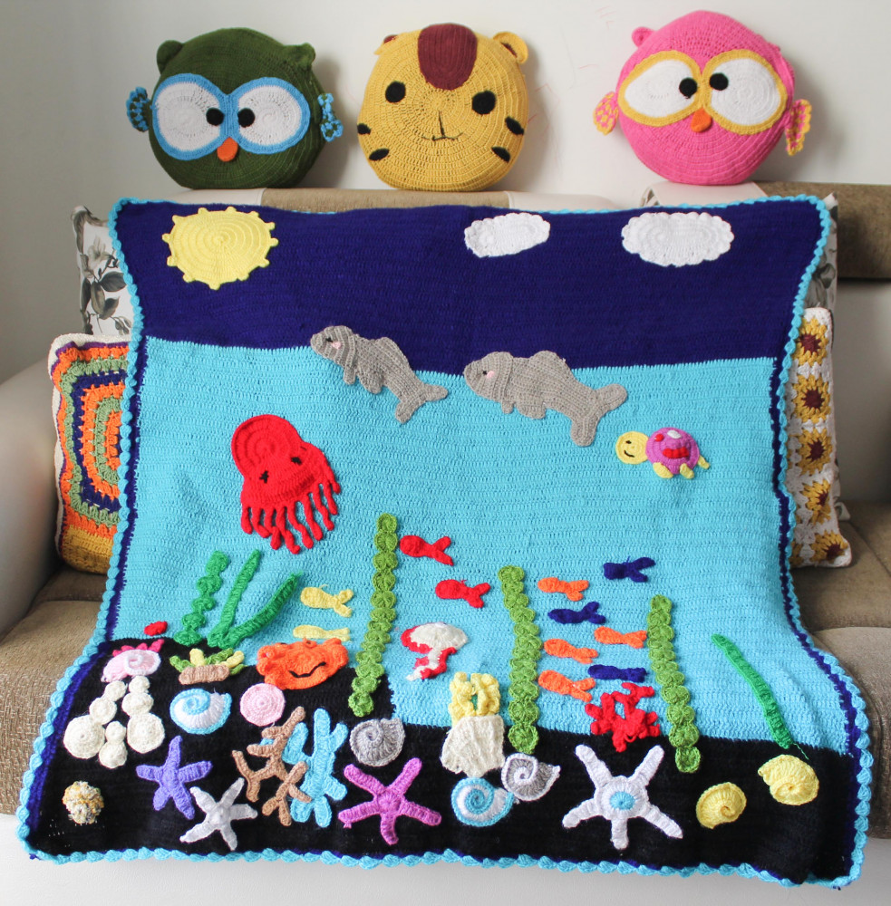 Image of Woonie Handmade Aqualife Theme 40*40 inch Blanket - Blue