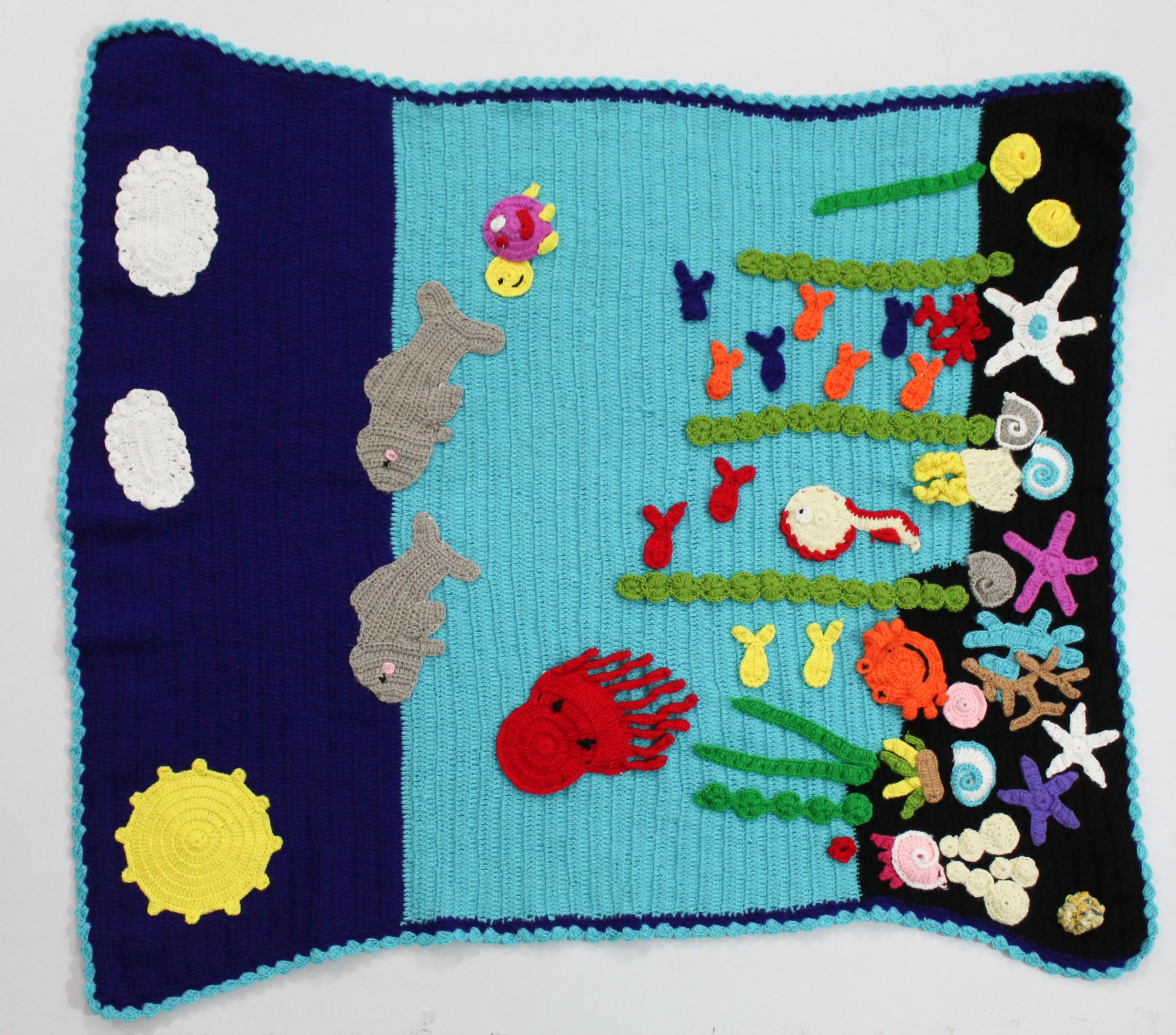 Woonie Handmade Aqualife Theme 40*40 inch Blanket - Blue