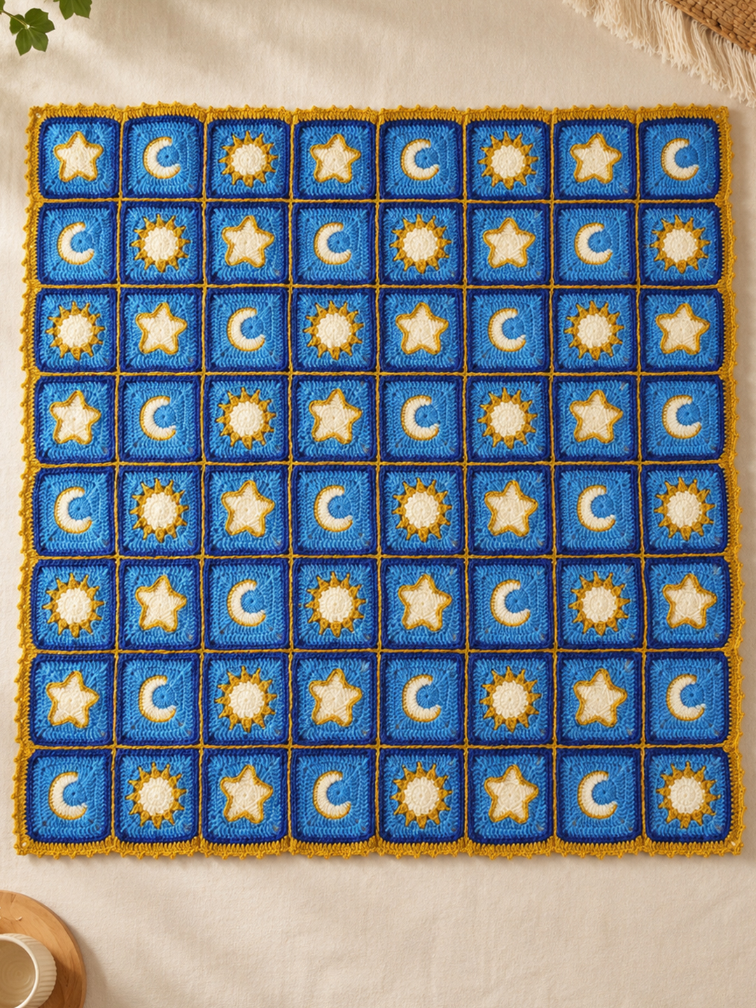Crochet Celestial Granny Square Blanket - Blue