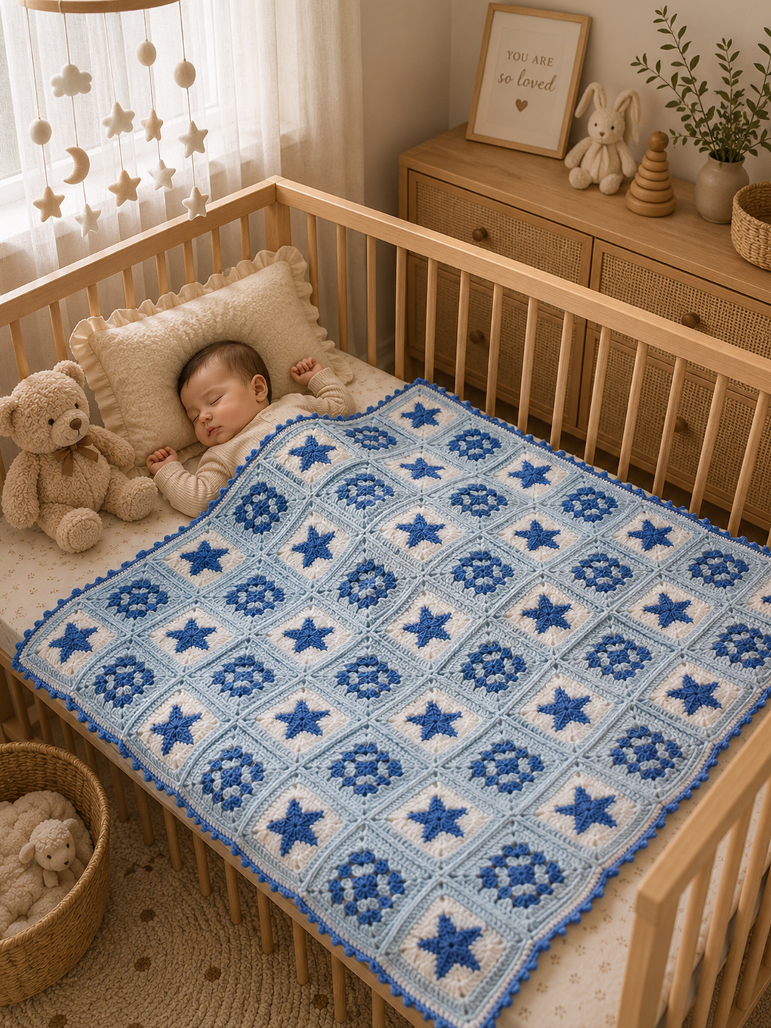 Crochet Granny Square Blanket - Sky Blue