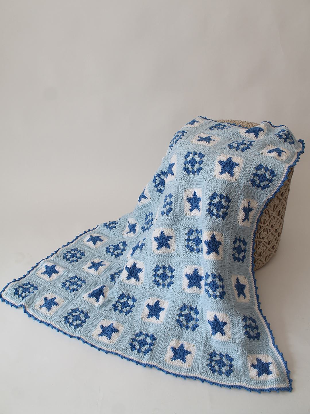 Crochet Granny Square Blanket - Sky Blue