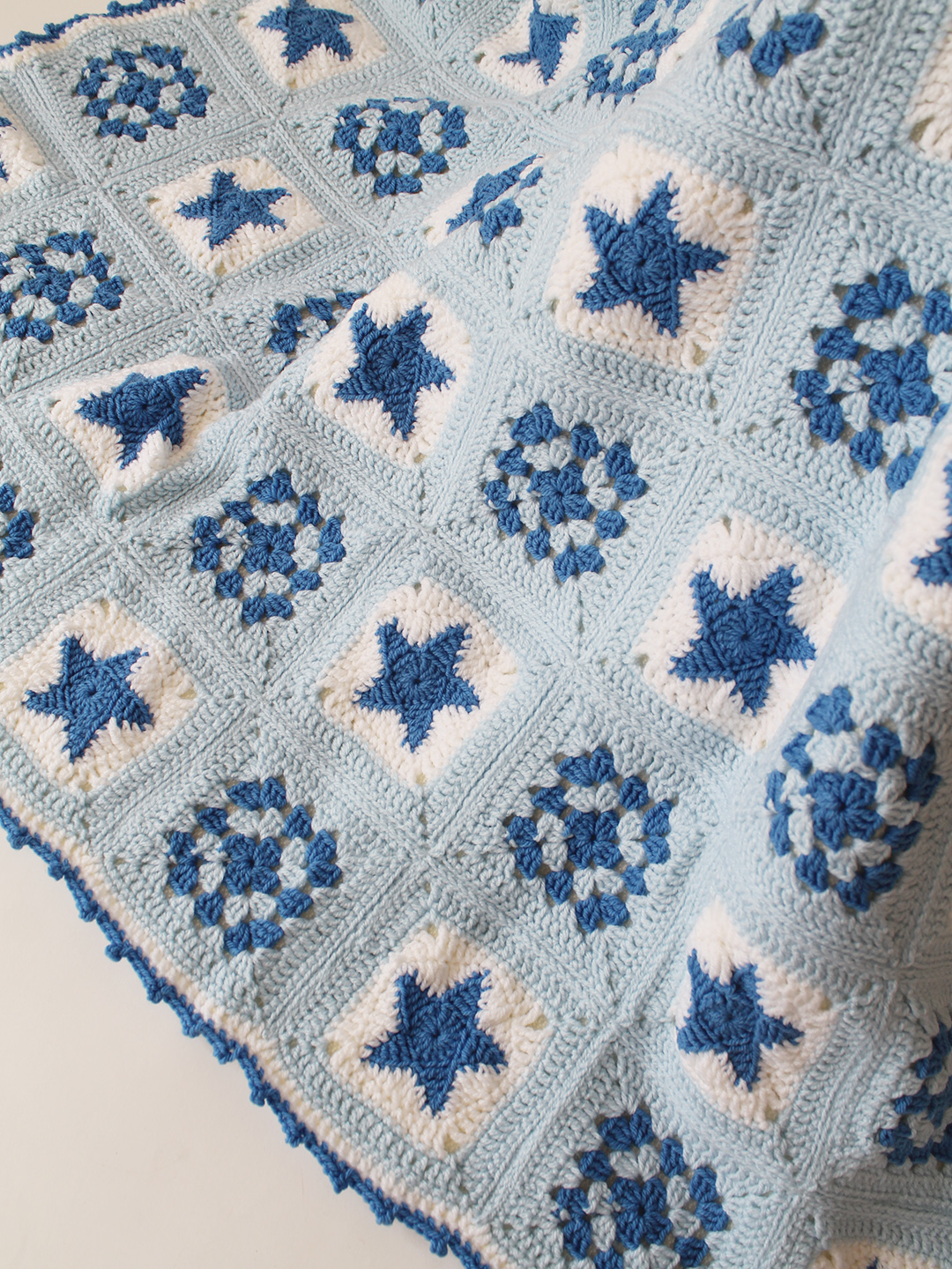Crochet Granny Square Blanket - Sky Blue