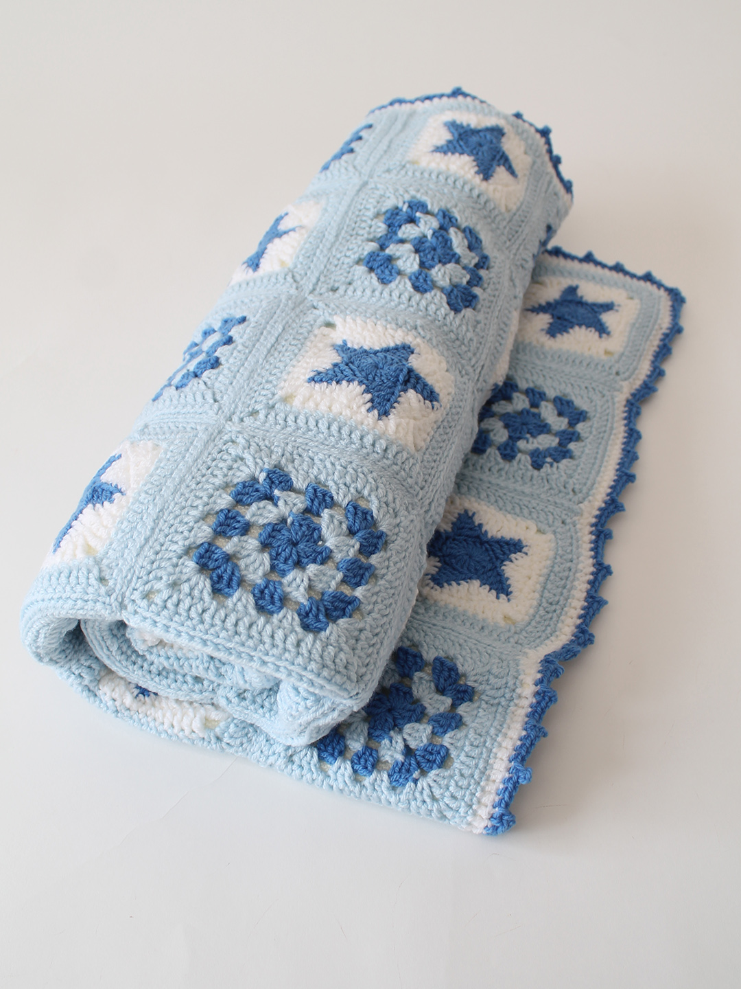 Crochet Granny Square Blanket - Sky Blue
