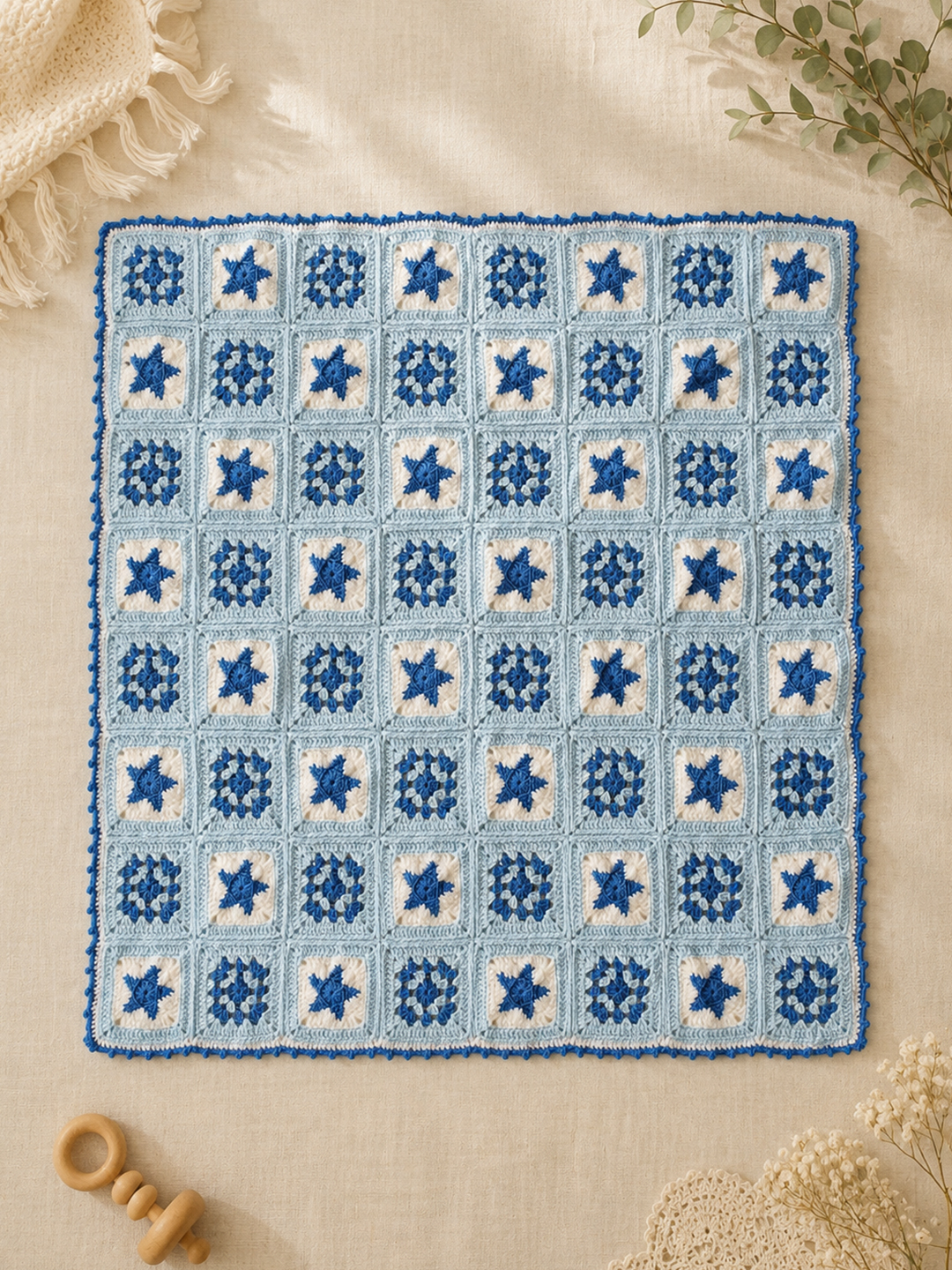 Crochet Granny Square Blanket - Sky Blue