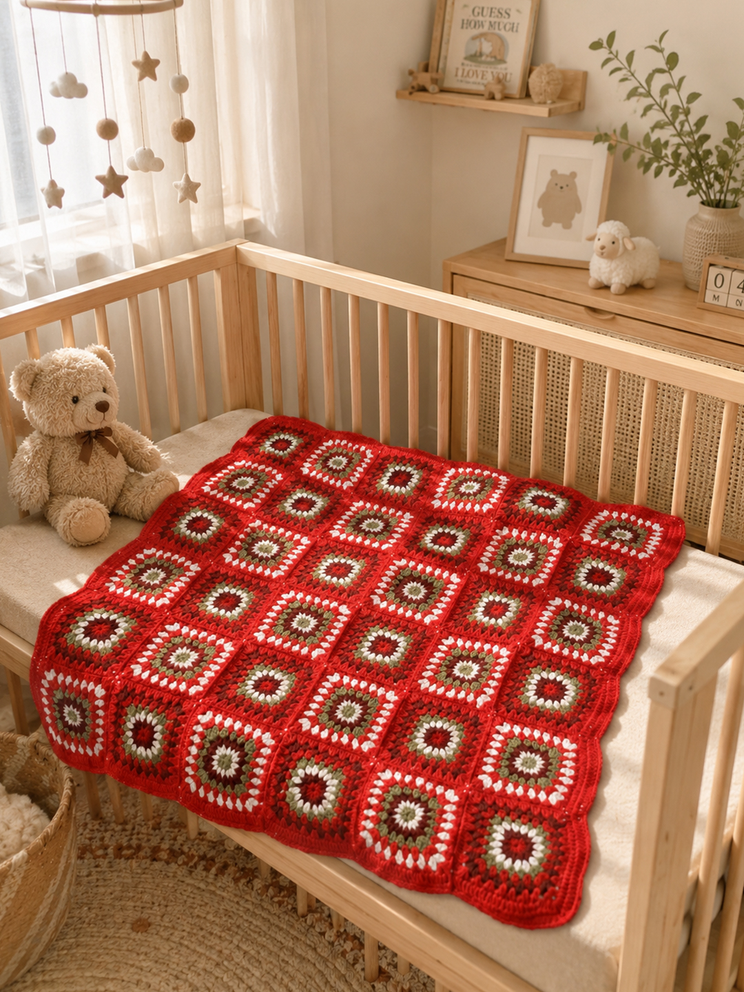 Crochet Granny Square Blanket - Red