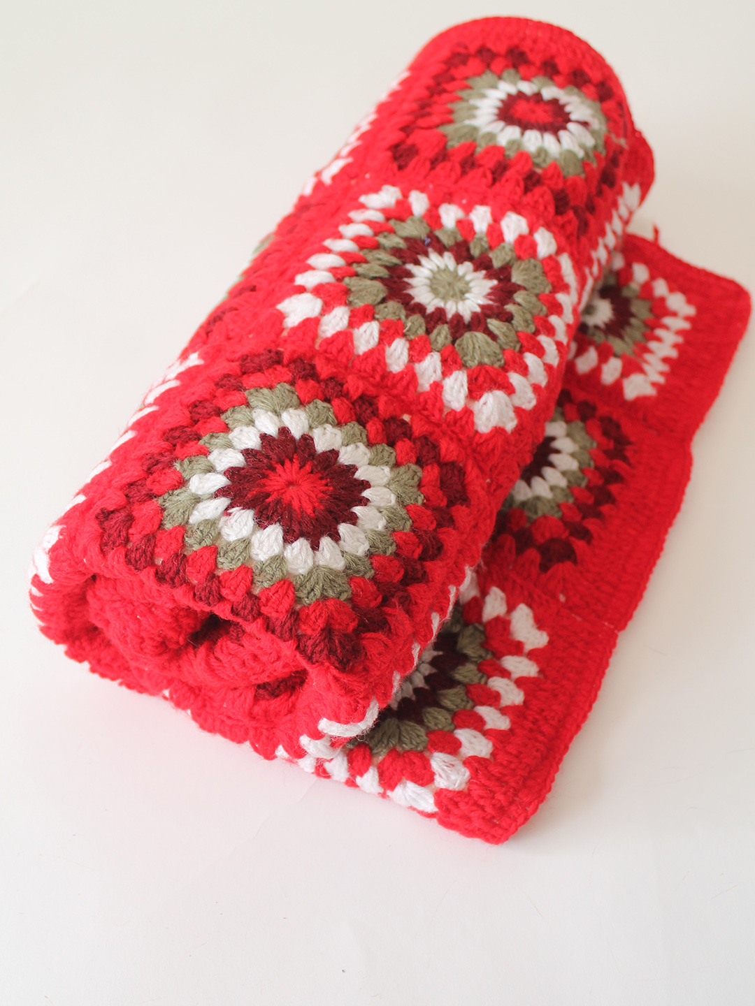 Crochet Granny Square Blanket - Red