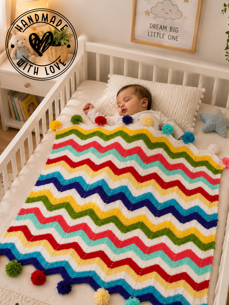 Image of Woonie Handmade Chevron Patterned Blanket - Multi Color
