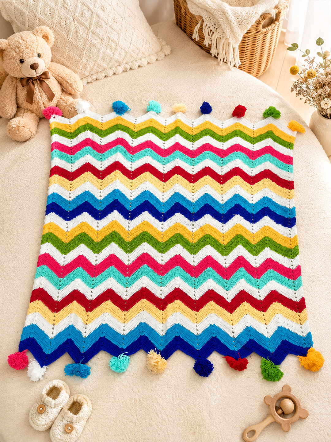 Woonie Handmade Chevron Patterned Blanket - Multi Color