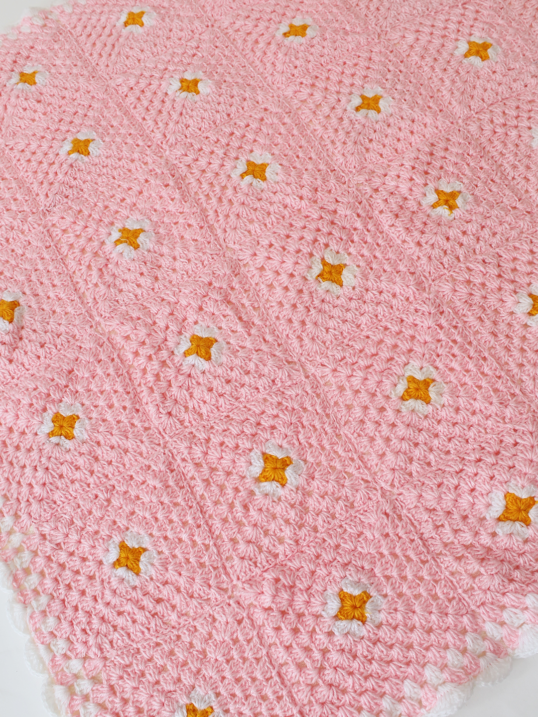 Woonie Handmade Floral Detailed Blanket with Sherpa Lining - Pink