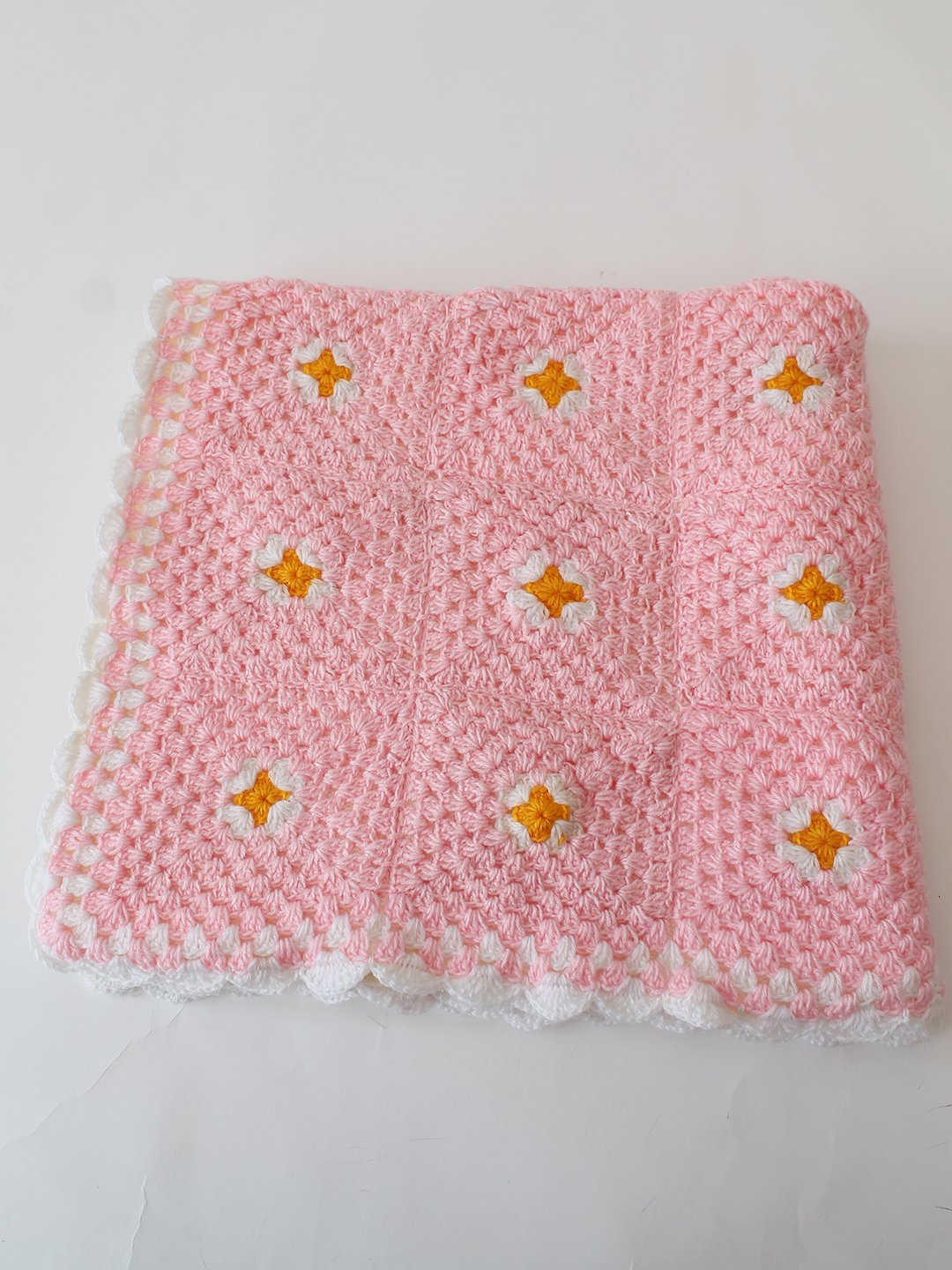 Woonie Handmade Floral Detailed Blanket with Sherpa Lining - Pink