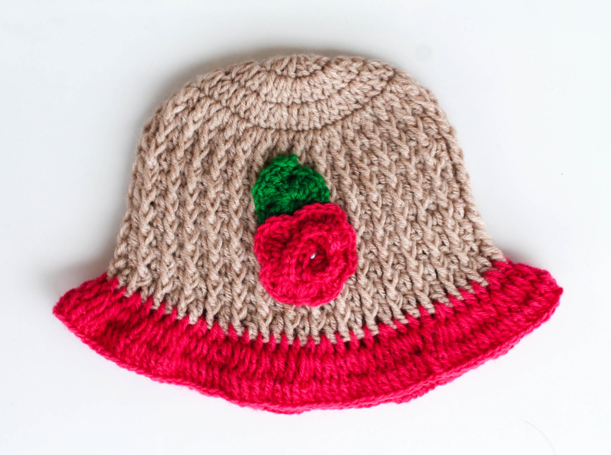 Beige Floral Woolen Cap for Infants