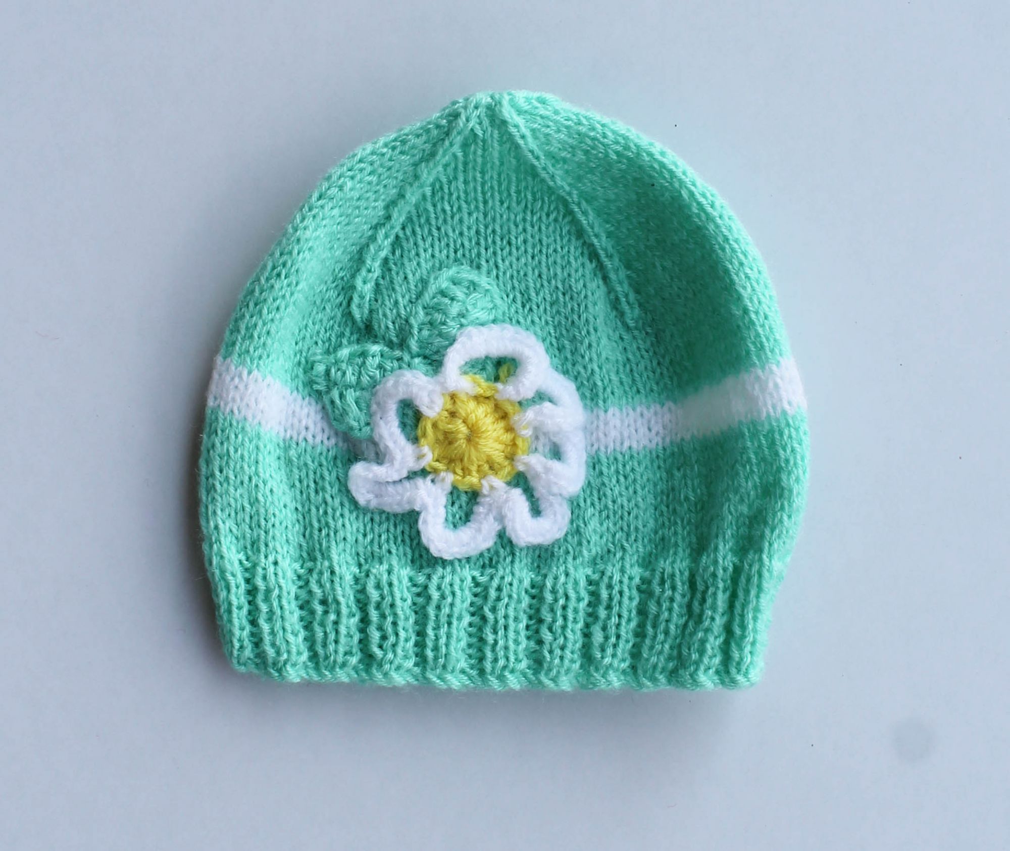 Knitted Floral Green Woolen Cap for Infants