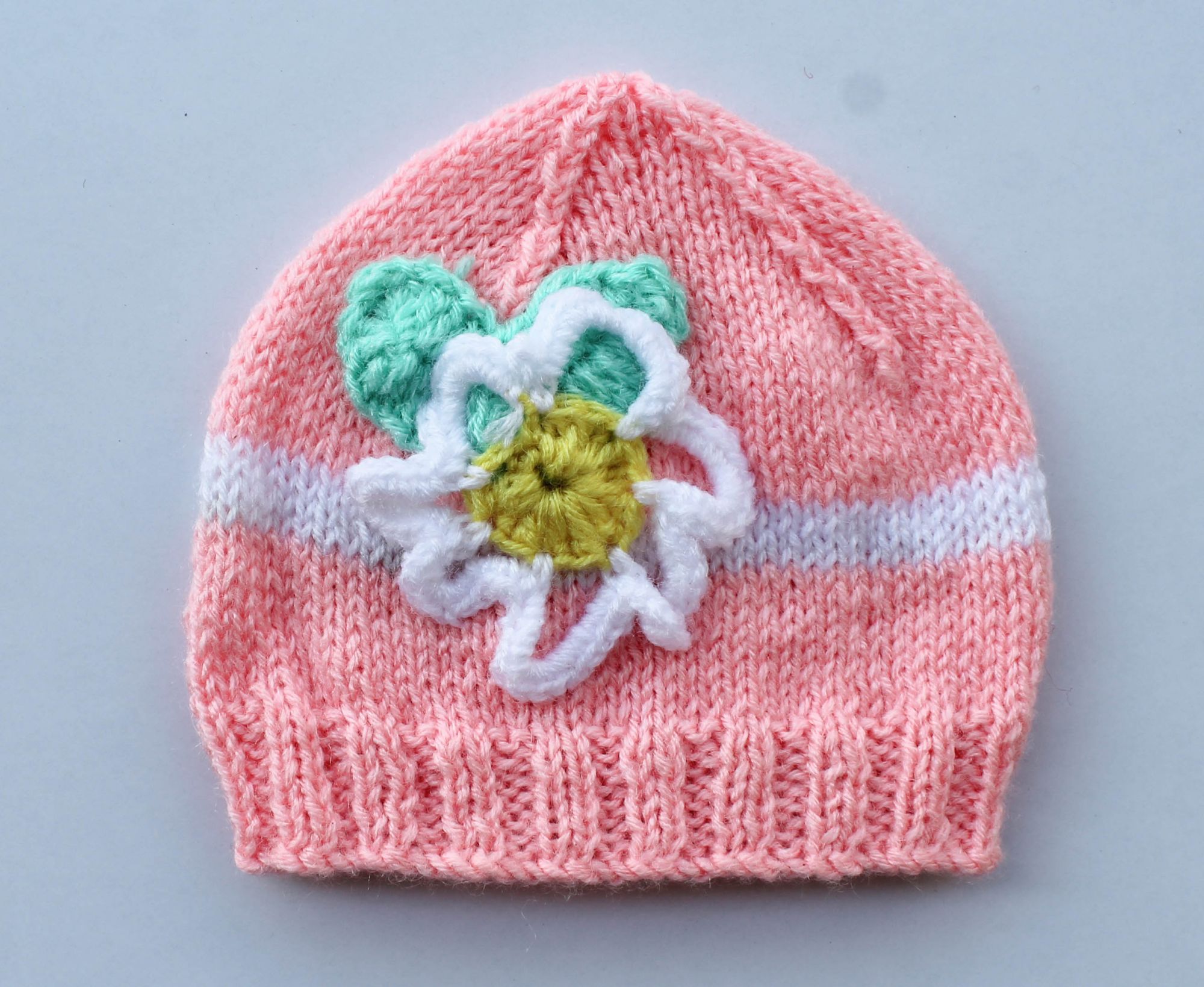 Knitted Floral Pink Woolen Cap for Infants