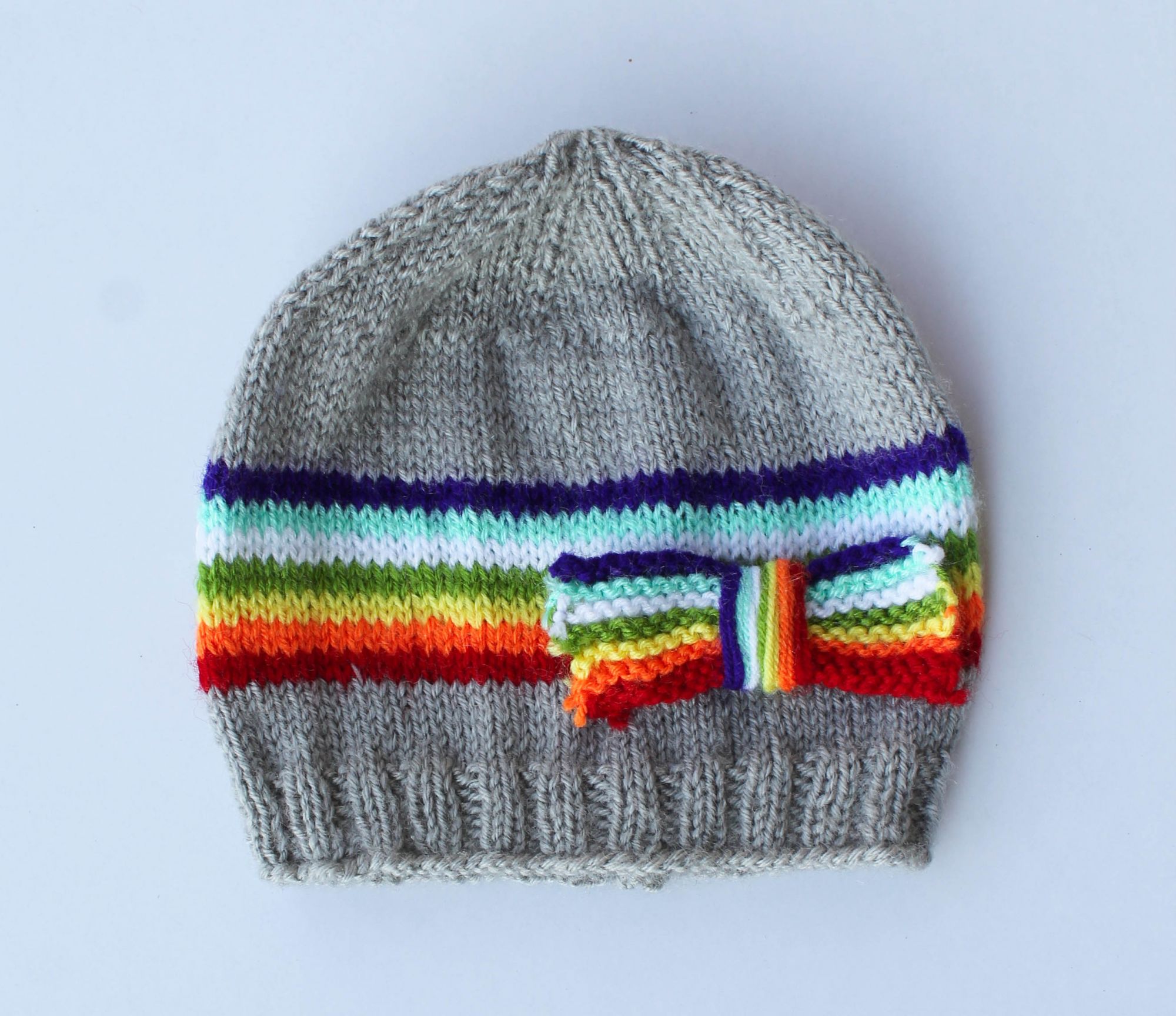 Grey Colorful Bow Woolen Cap for Infants
