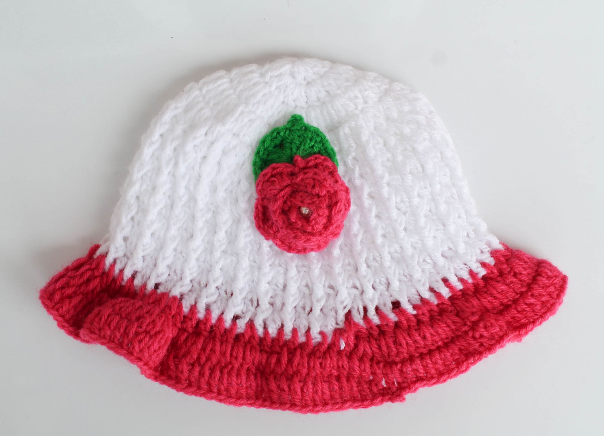 White Floral Woolen Cap for Infants