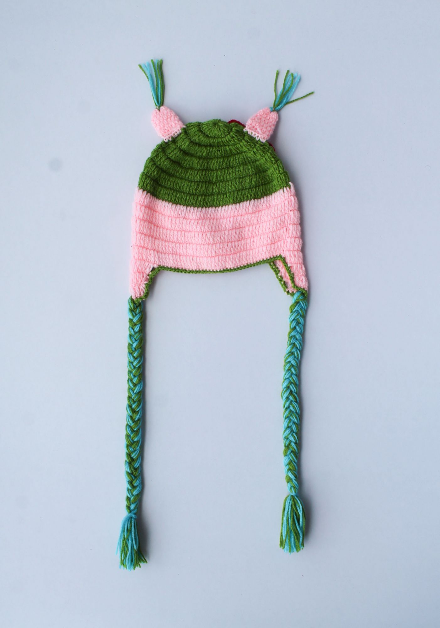 Pink and Green Bird Woolen Cap for Infants