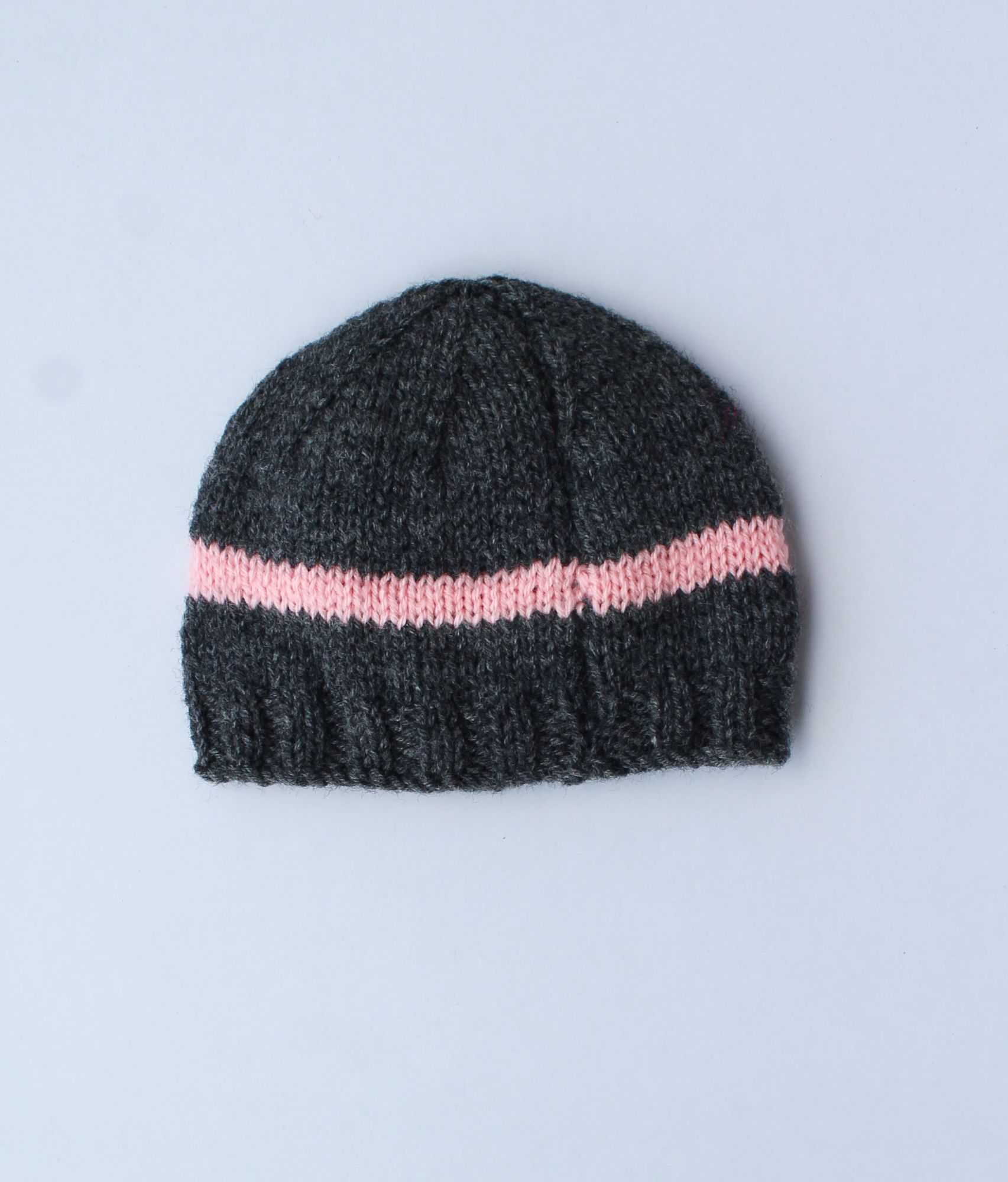 Grey and Pink Bow Woolen Cap for Infants