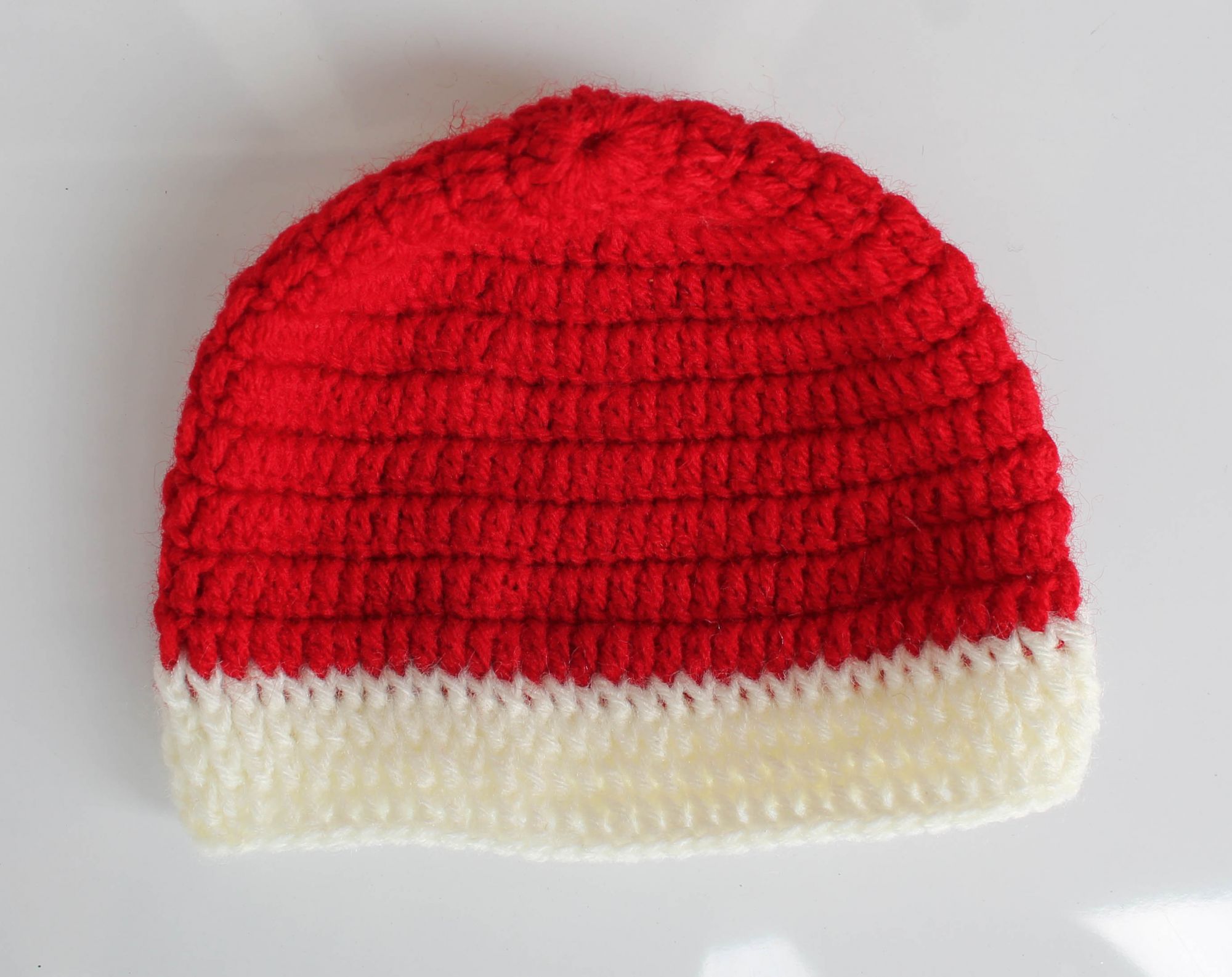 Red and Cream Woolen Cap for Infants