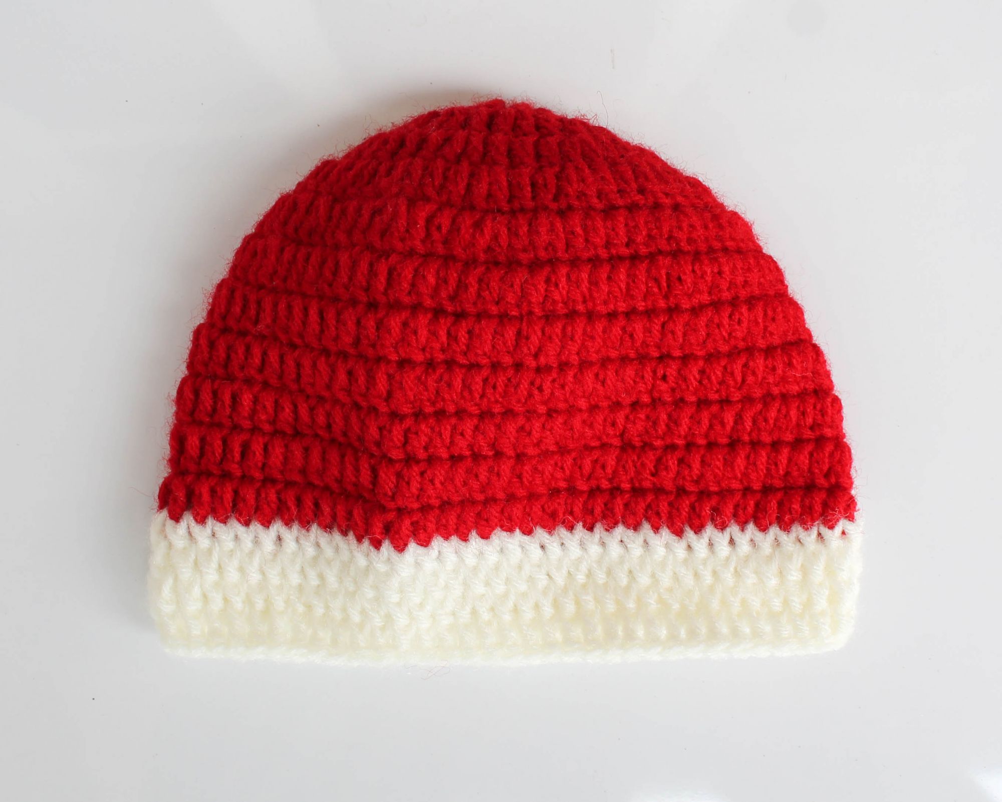 Red and Cream Woolen Cap for Infants