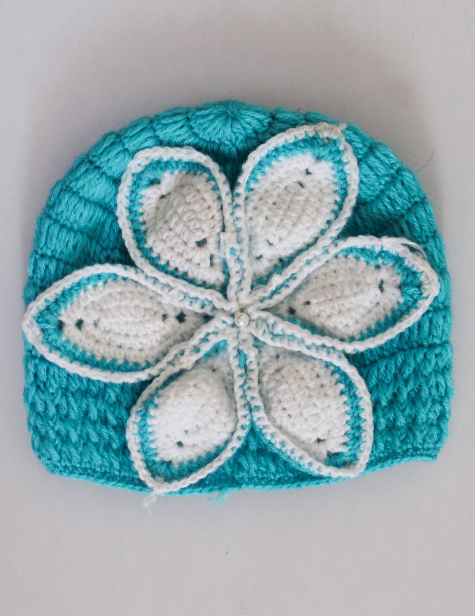 Woonie Handmade Flower Design Cap - Blue