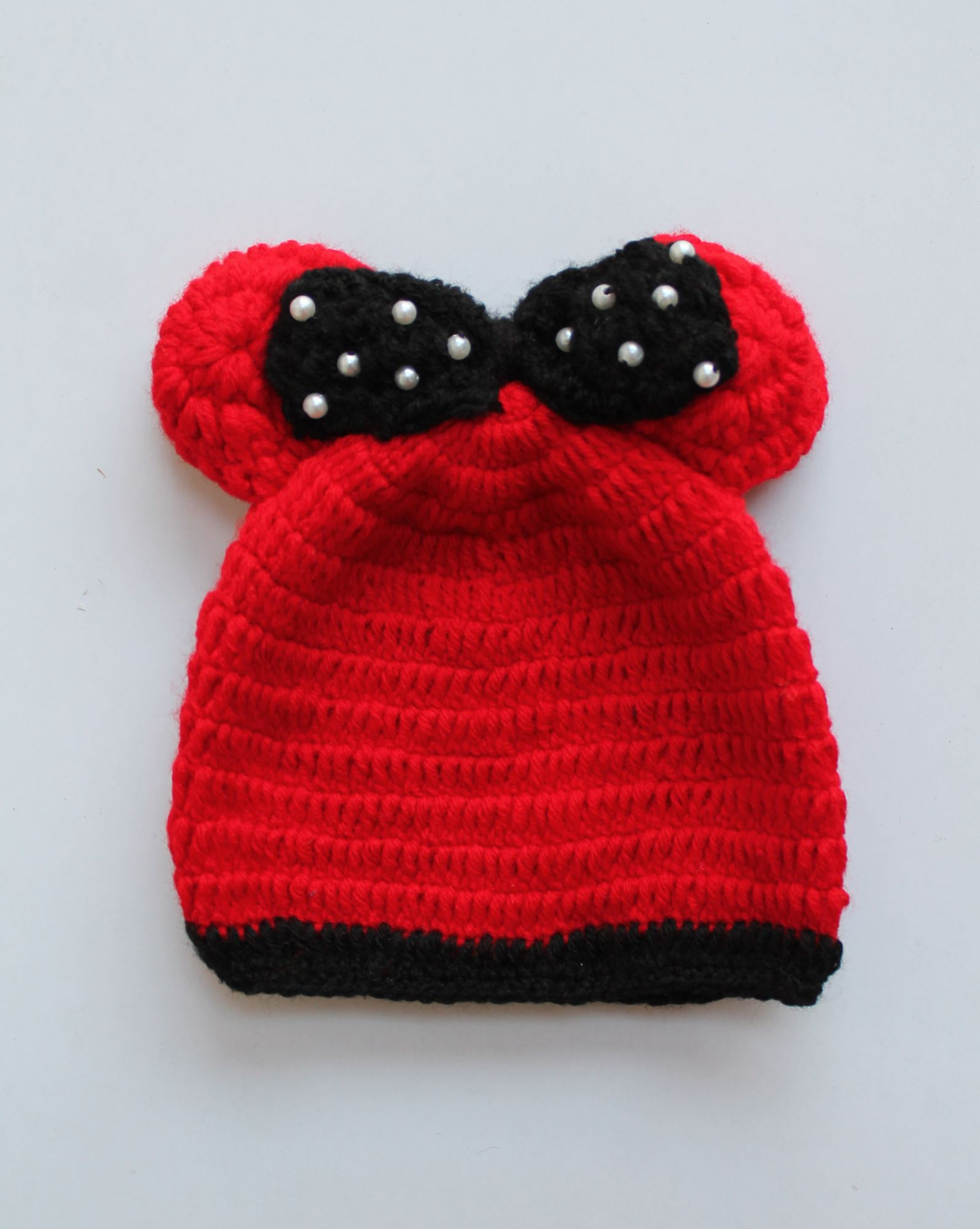 Woonie Handmade Ears Applique With Bow Cap - Red