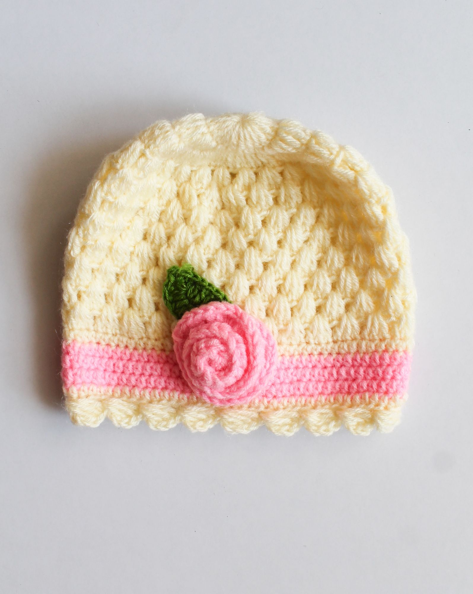 Woonie Handmade Flower Design Cap - Cream