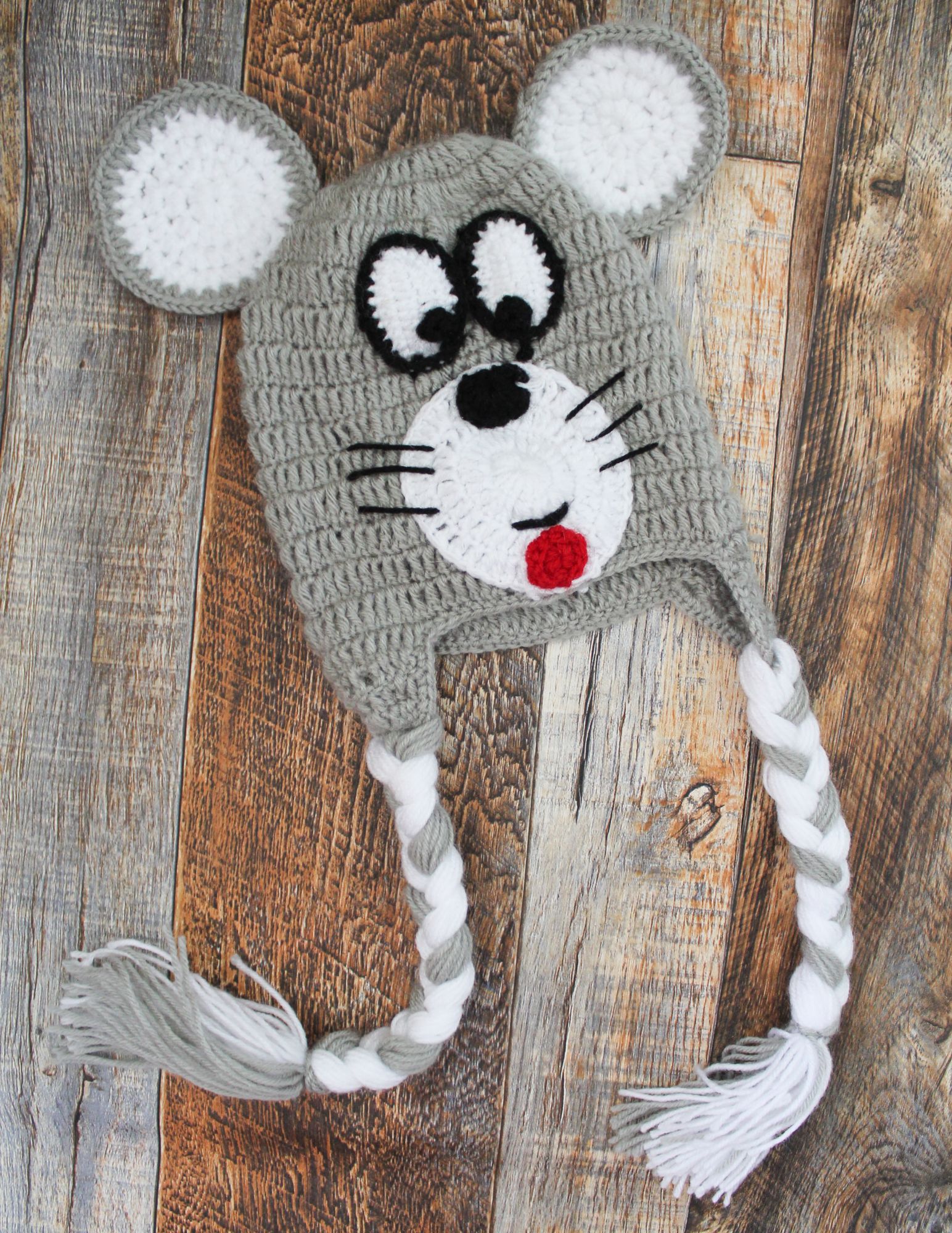 Woonie Handmade Kitty Face Patch Cap - Grey