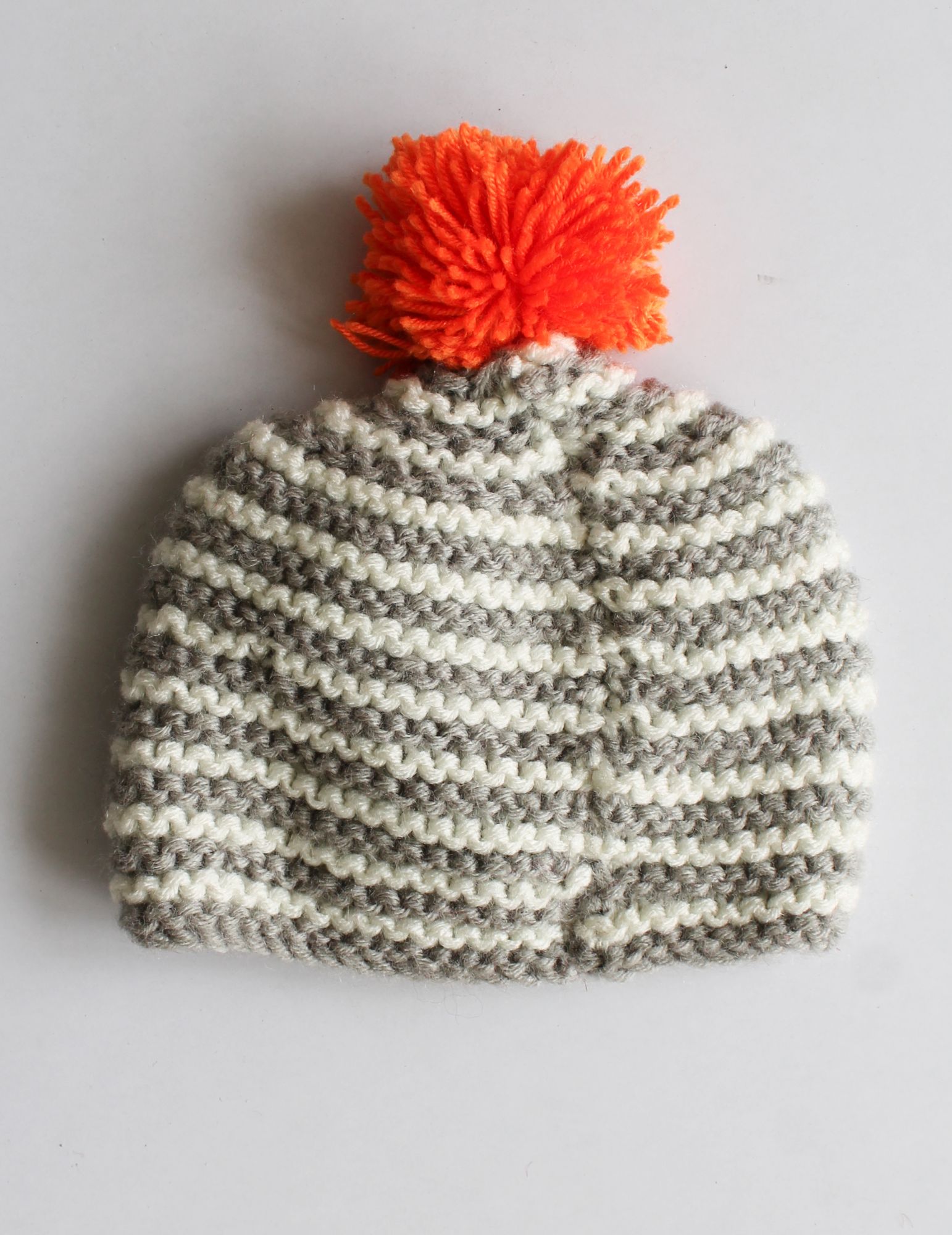 Woonie Stripes Knitted Pom Pom Detailing Handmade Woollen Cap - Grey