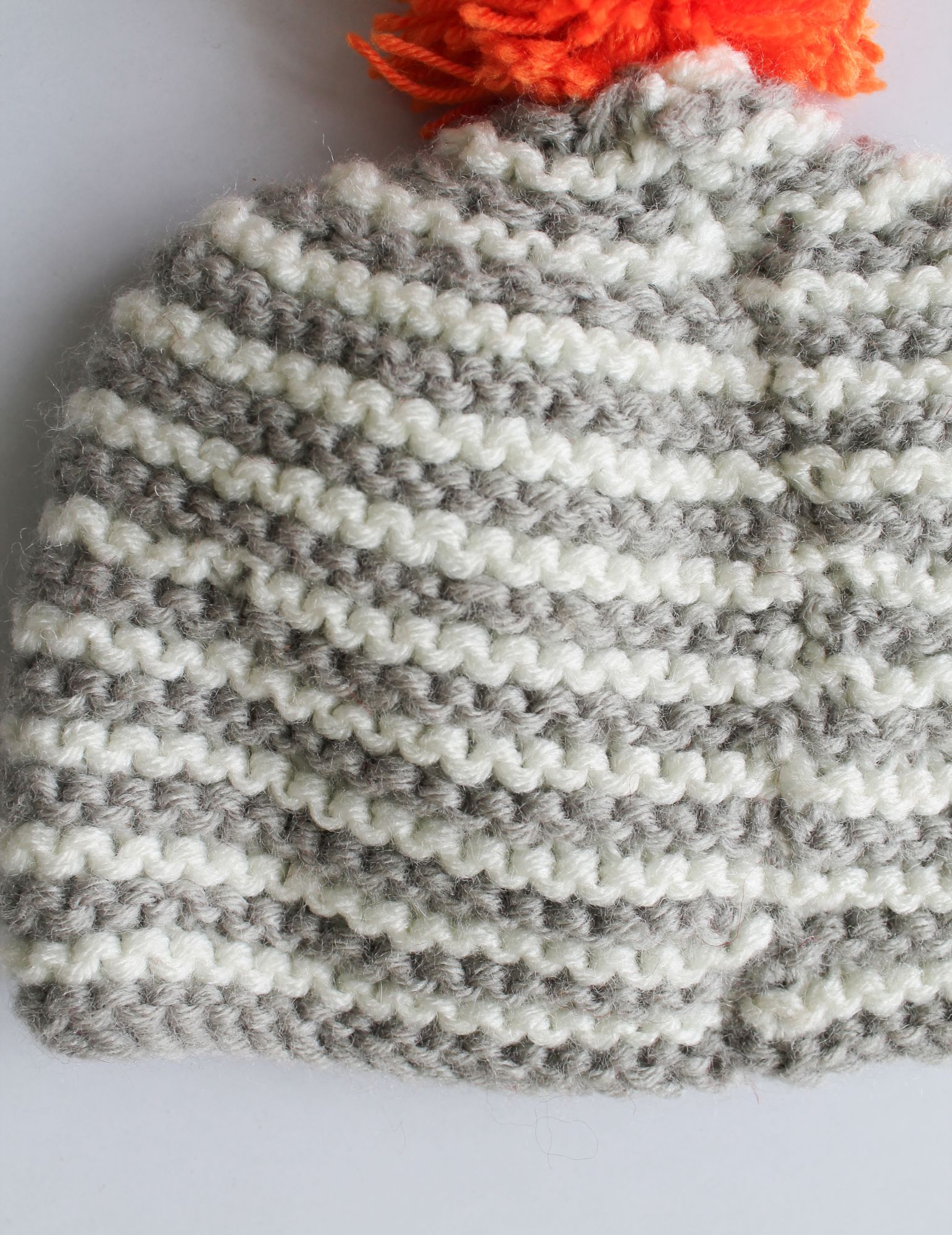 Woonie Stripes Knitted Pom Pom Detailing Handmade Woollen Cap - Grey