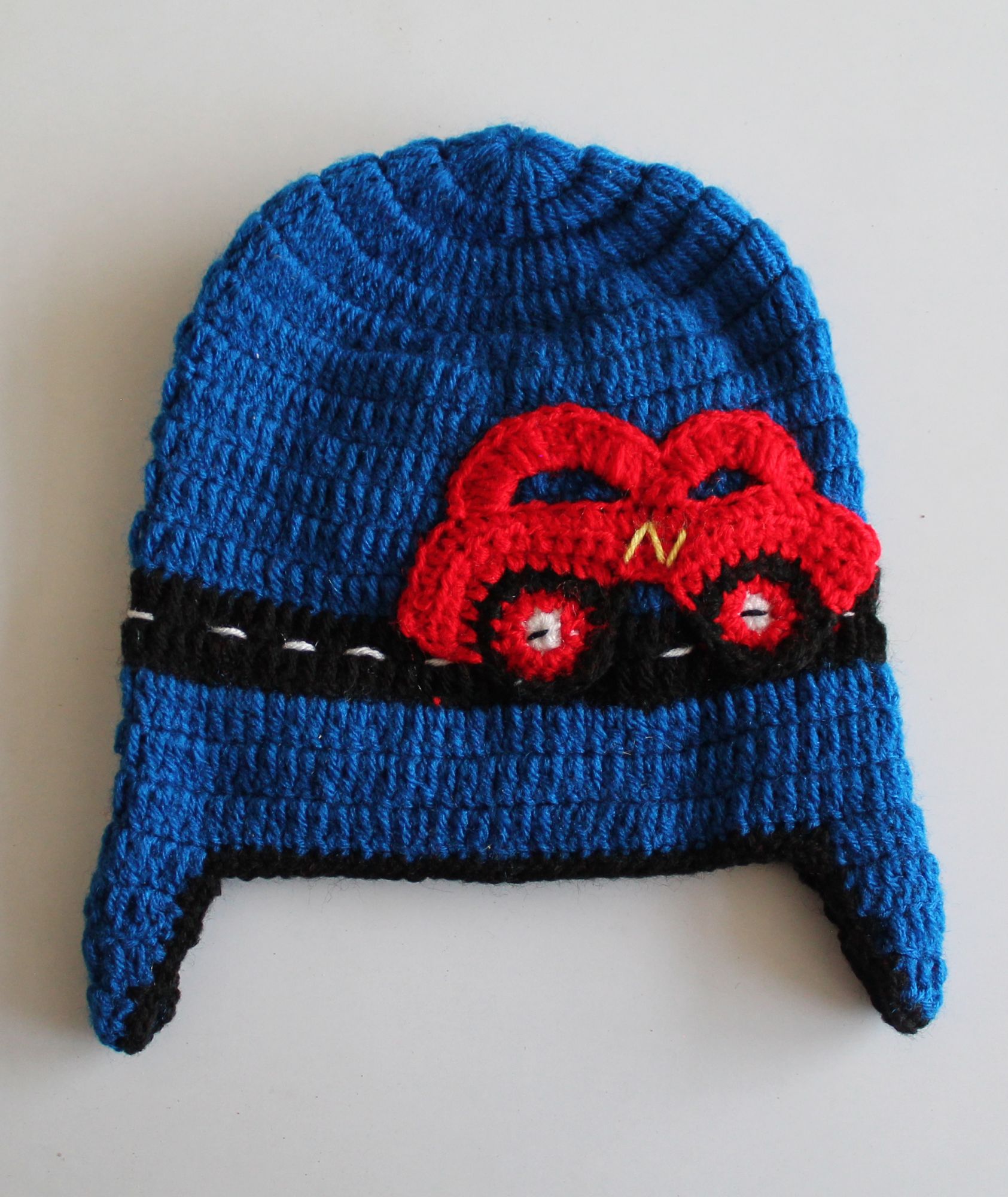 Woonie Car Knit Detailing Handmade Cap - Blue