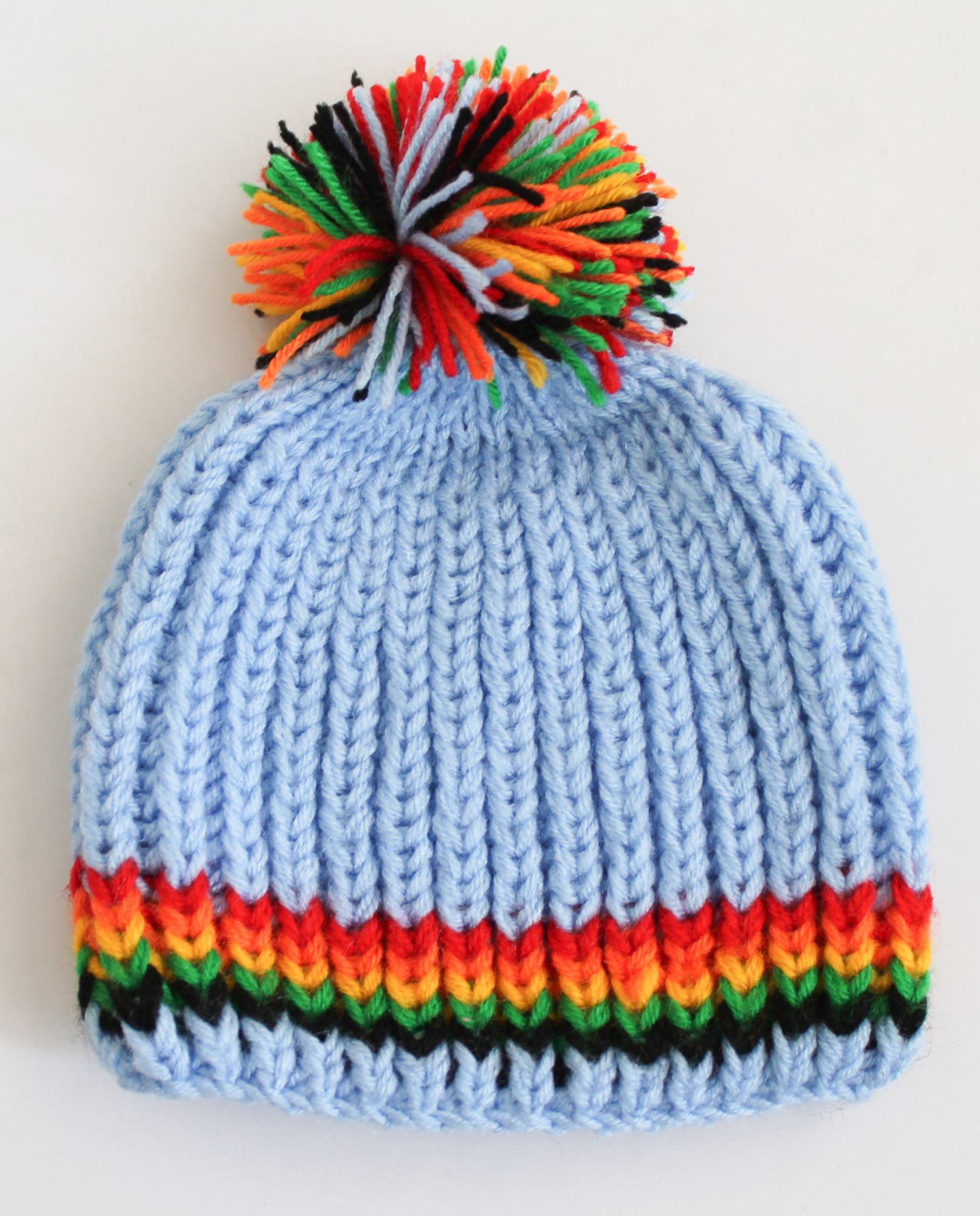 Woonie Colourful Pom Pom Detailing Handmade Cap - Light Blue