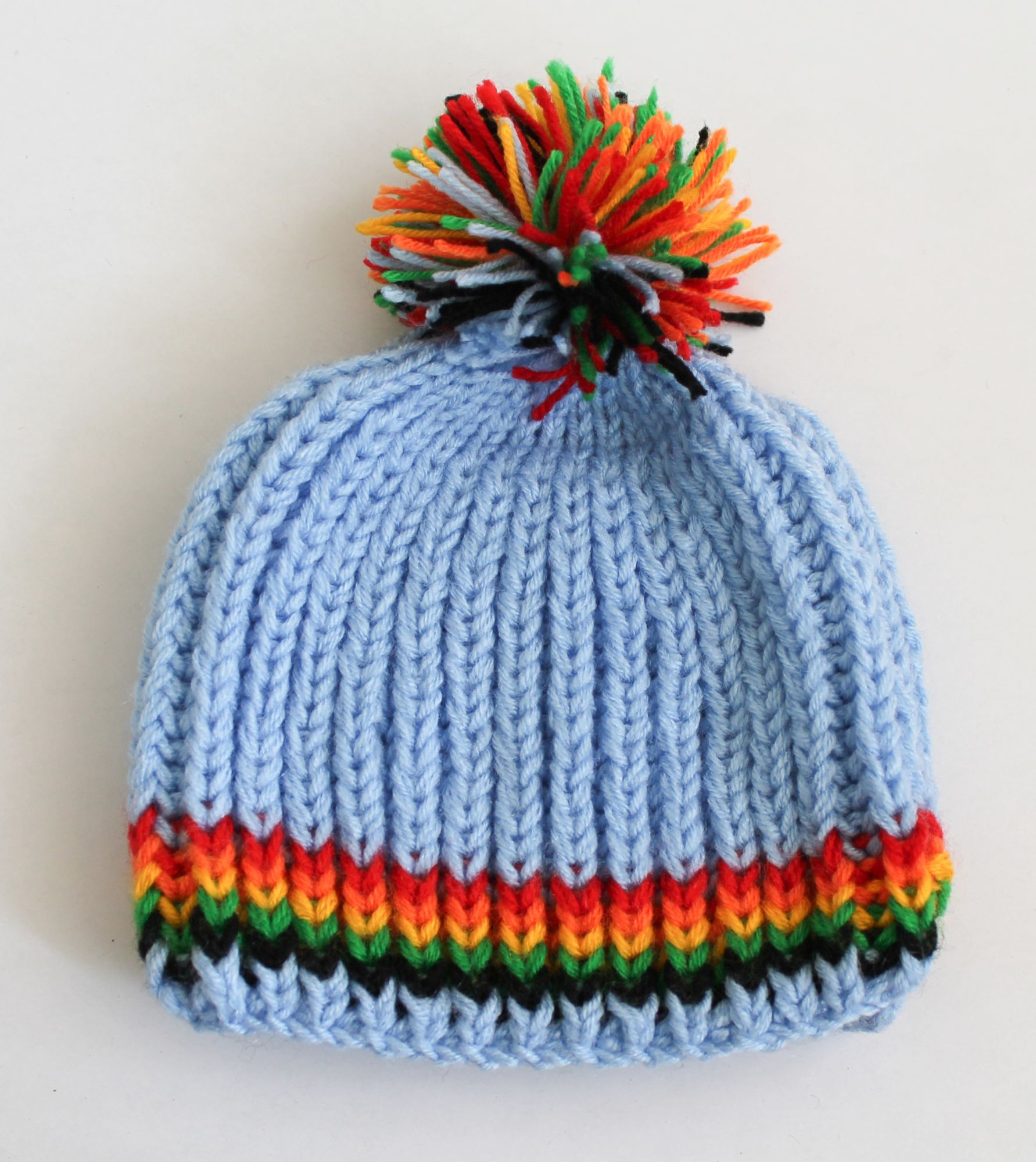 Woonie Colourful Pom Pom Detailing Handmade Cap - Light Blue