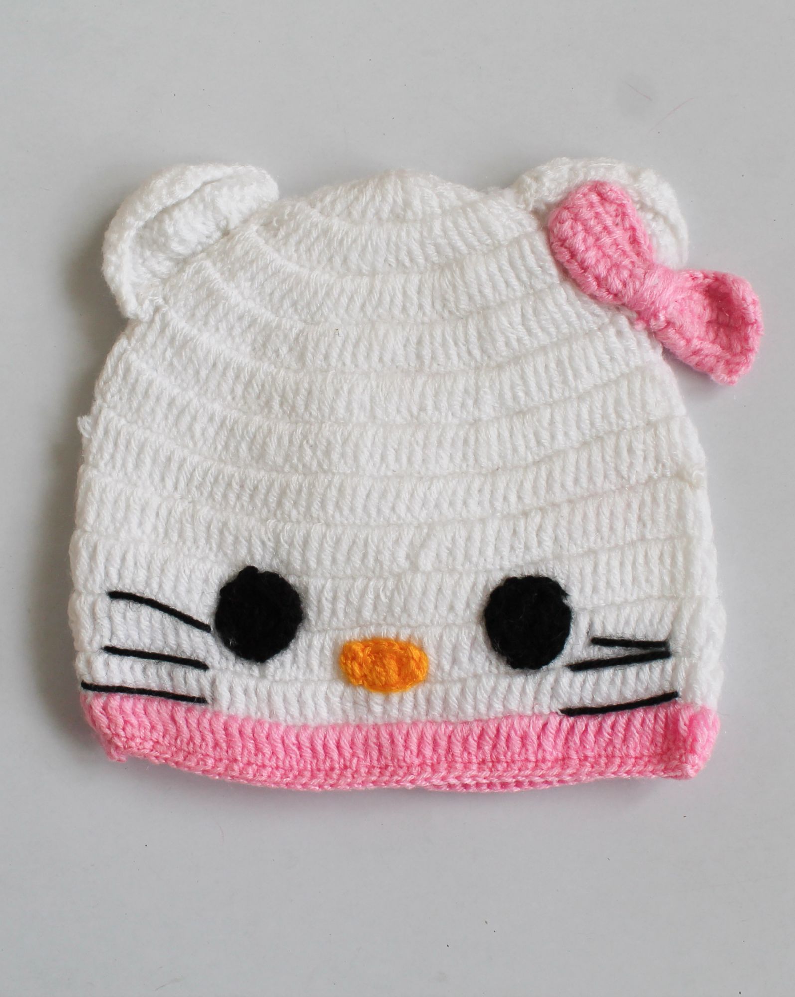 Woonie Handmade Kitty Design Cap-White & Pink