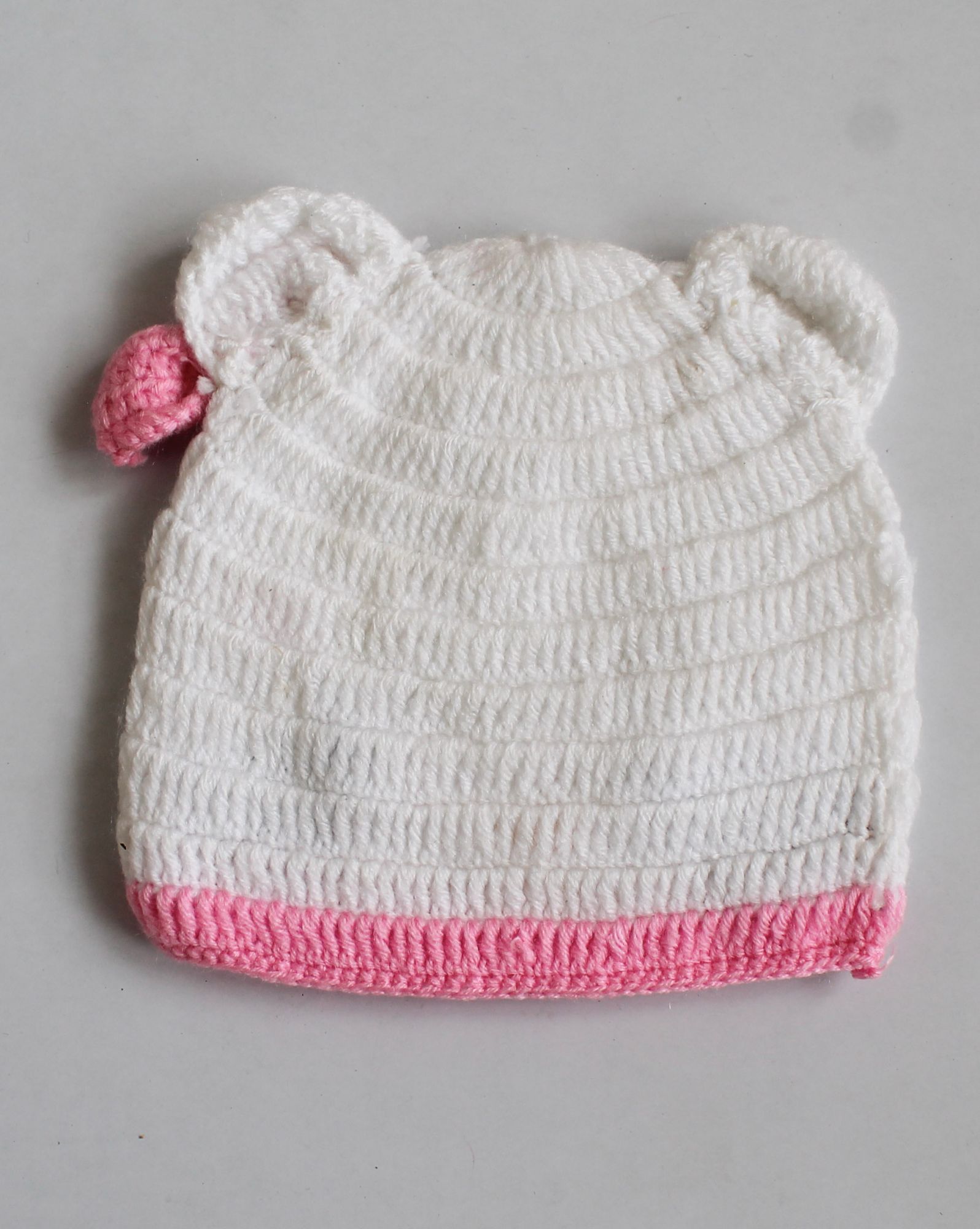 Woonie Handmade Kitty Design Cap-White & Pink