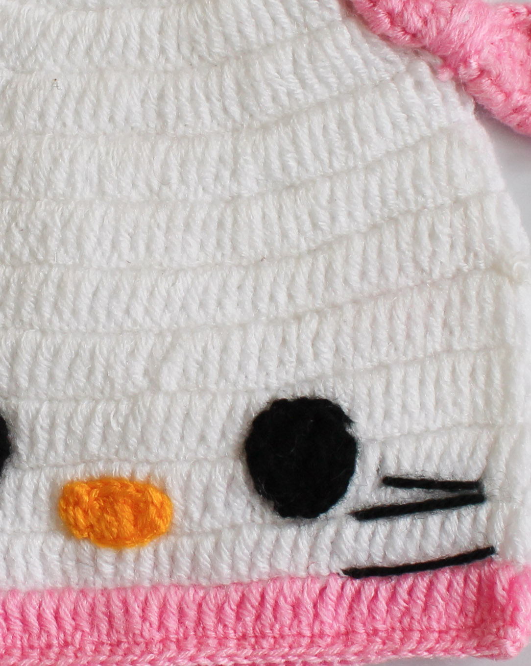 Woonie Handmade Kitty Design Cap-White & Pink