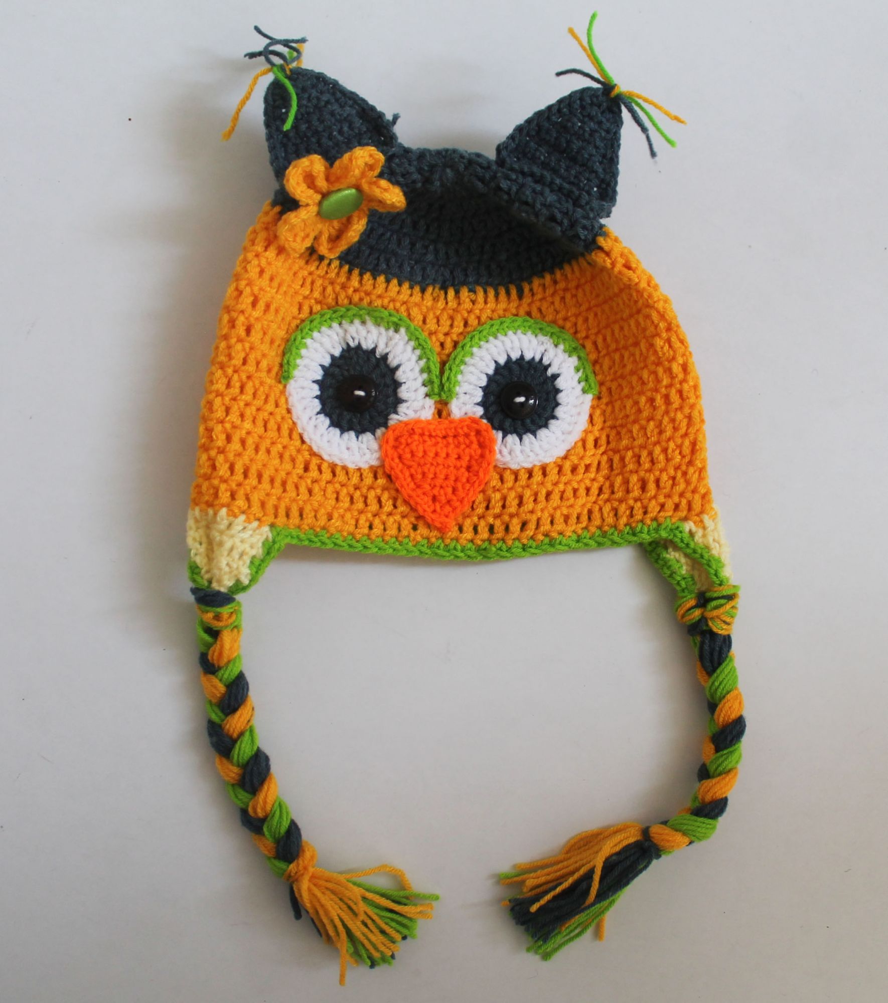 Woonie Handmade Owl Design Cap - Orange